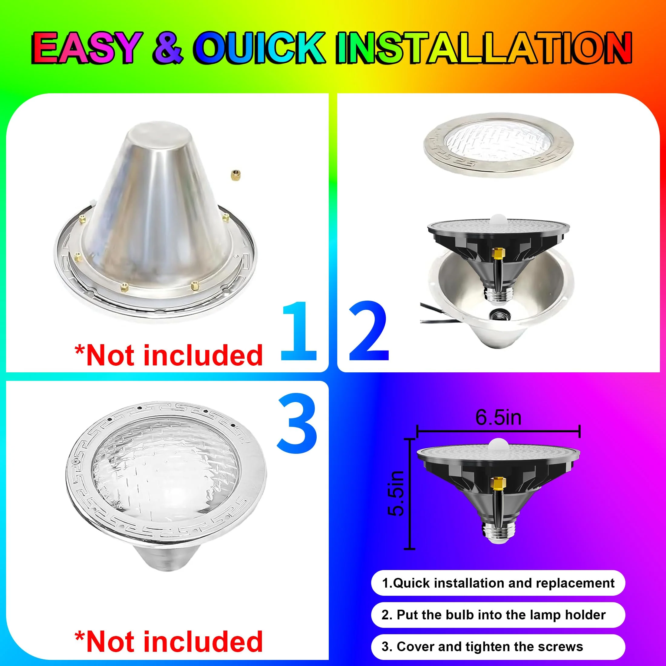 Jadisi LED Pool Light Bulb for Inground Pools – RGBW 70W Swimming LED Pool Lights, 12 Color Modes, Adjustable Brightness & Speed, Remote Control, Energy Efficient, E26 Base - Image 6