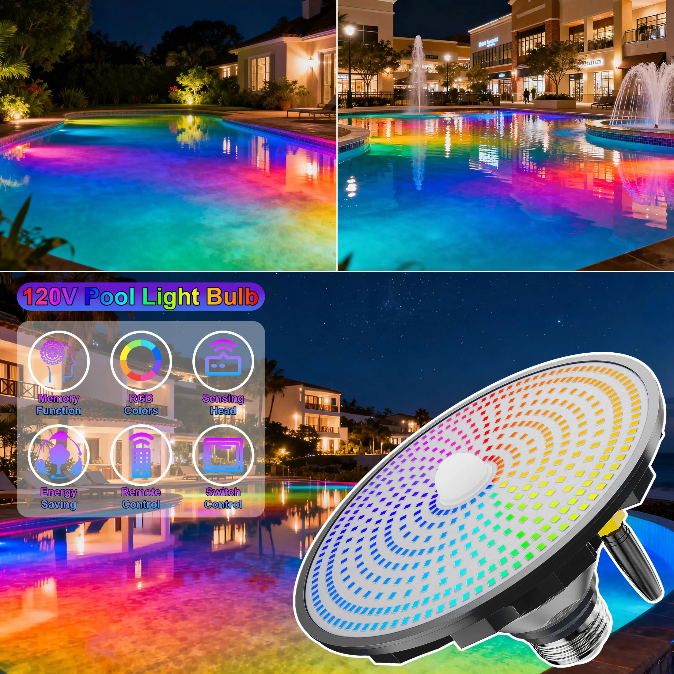 Jadisi LED Pool Light Bulb for Inground Pools – RGBW 70W Swimming LED Pool Lights, 12 Color Modes, Adjustable Brightness & Speed, Remote Control, Energy Efficient, E26 Base - Image 7
