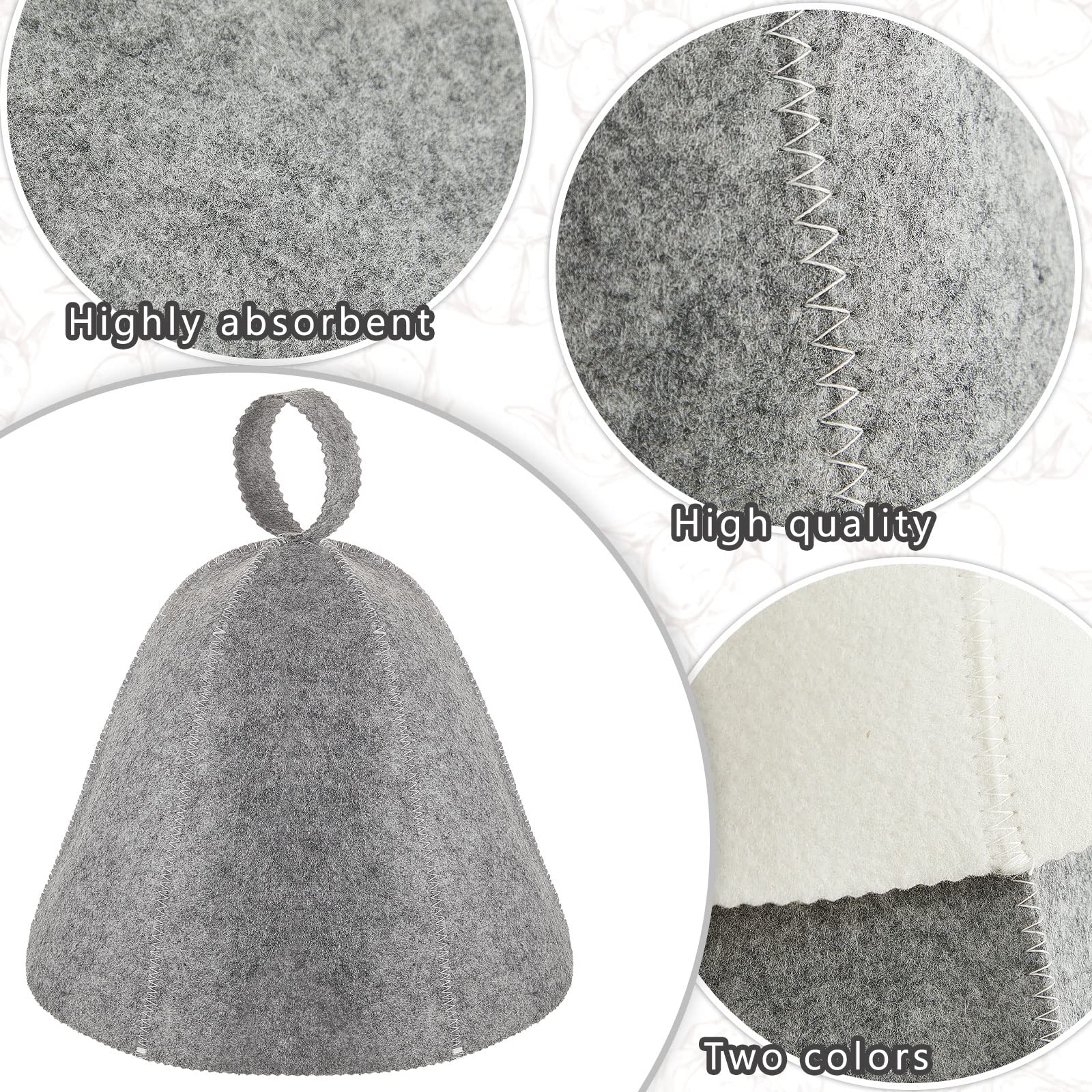 JaGely Sauna Hat for Men Women Sauna Hat Vaporarium Cap Russian Banya Cap for Bath House Accessories(Gray, White,4 Pieces) - Image 5