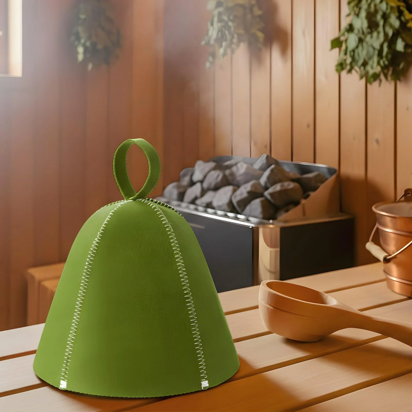 JaGely Sauna Hat for Men Women Sauna Hat Vaporarium Cap Russian Banya Cap for Bath House Accessories(Olive Green,2 Pieces) - Image 2
