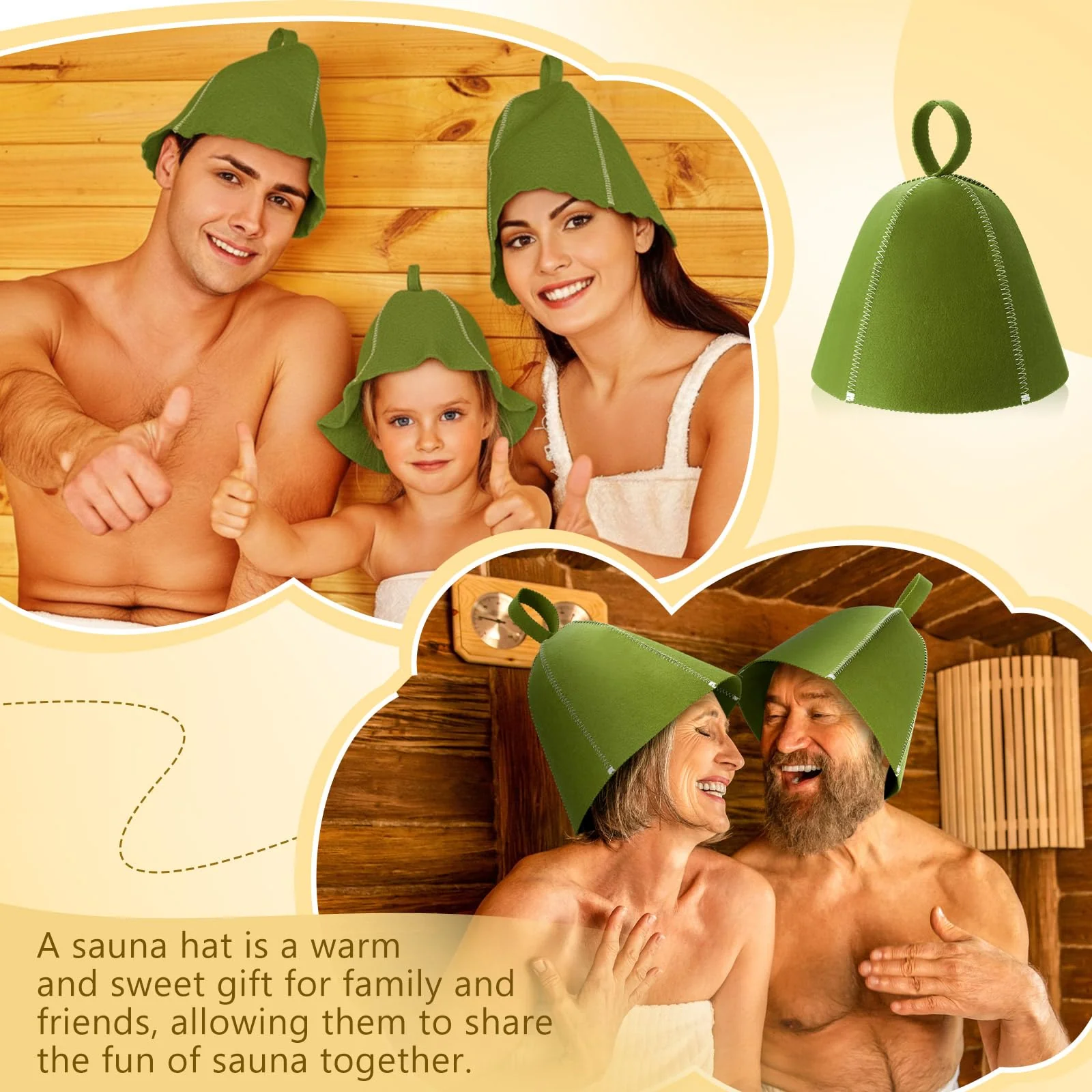 JaGely Sauna Hat for Men Women Sauna Hat Vaporarium Cap Russian Banya Cap for Bath House Accessories(Olive Green,2 Pieces) - Image 3