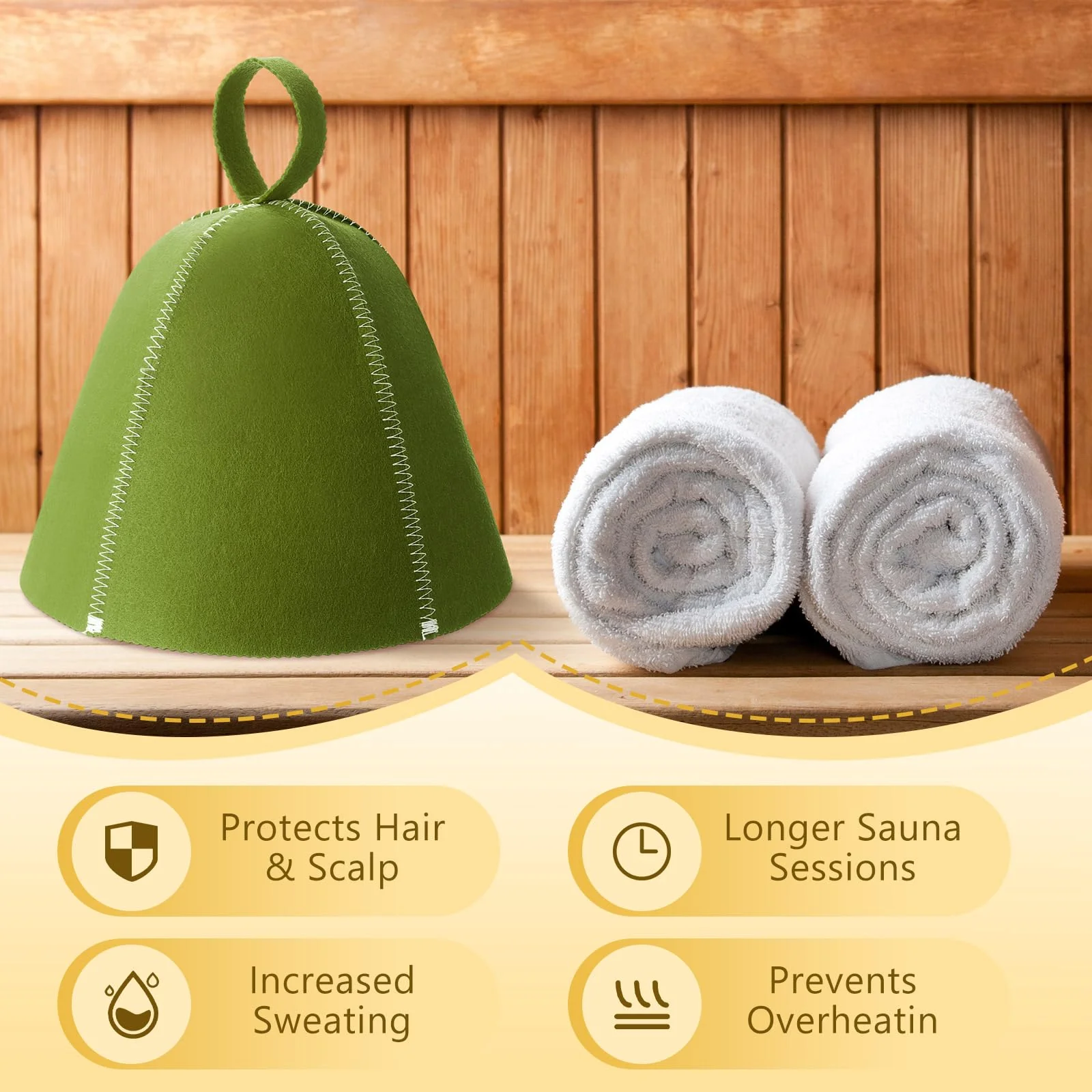 JaGely Sauna Hat for Men Women Sauna Hat Vaporarium Cap Russian Banya Cap for Bath House Accessories(Olive Green,2 Pieces) - Image 5