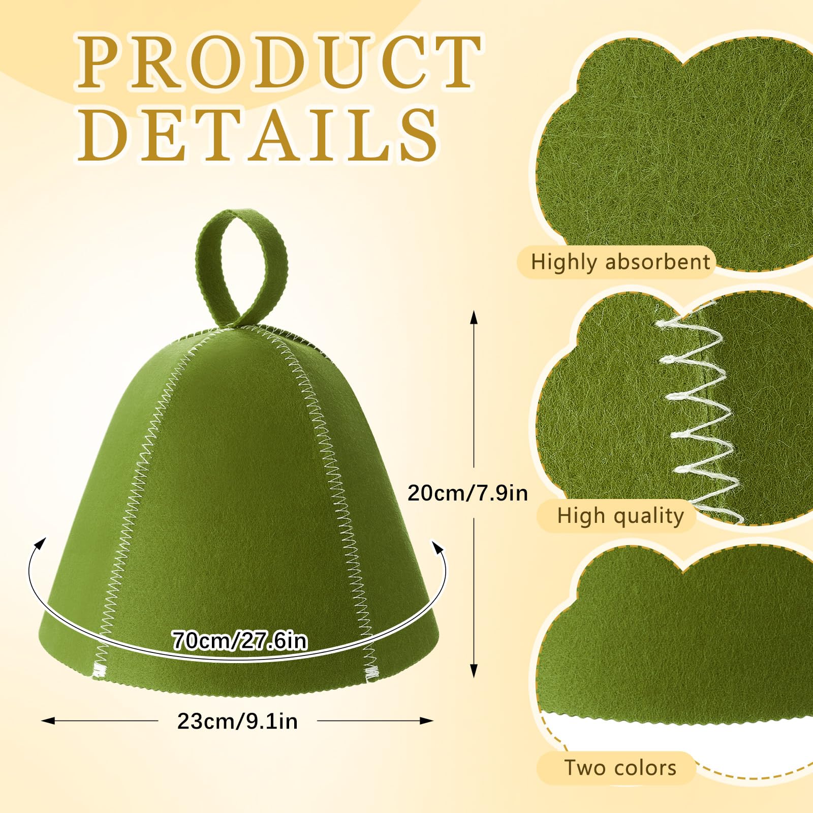 JaGely Sauna Hat for Men Women Sauna Hat Vaporarium Cap Russian Banya Cap for Bath House Accessories(Olive Green,2 Pieces) - Image 6