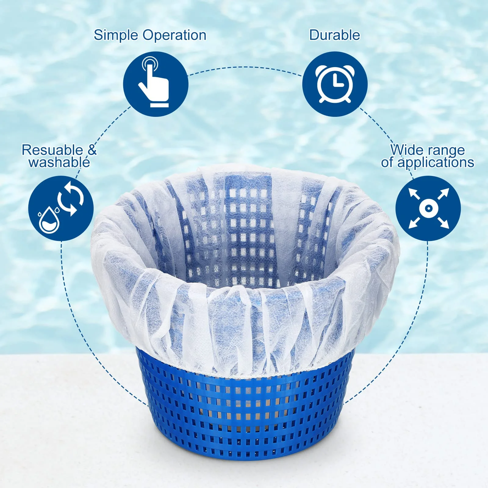 Janmercy 200 Pcs Pool Skimmer Socks Fine Mesh Basket Strainer Screen Liners Savers Clean Debris and Leaves for Inground and Above Ground Pool Filters Baskets Skimmers(White) - Image 3