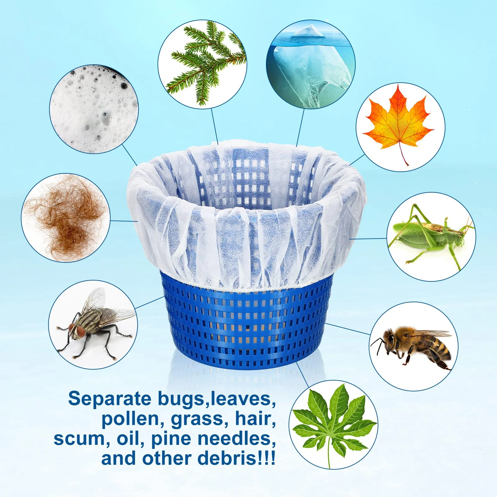 Janmercy 200 Pcs Pool Skimmer Socks Fine Mesh Basket Strainer Screen Liners Savers Clean Debris and Leaves for Inground and Above Ground Pool Filters Baskets Skimmers(White) - Image 4