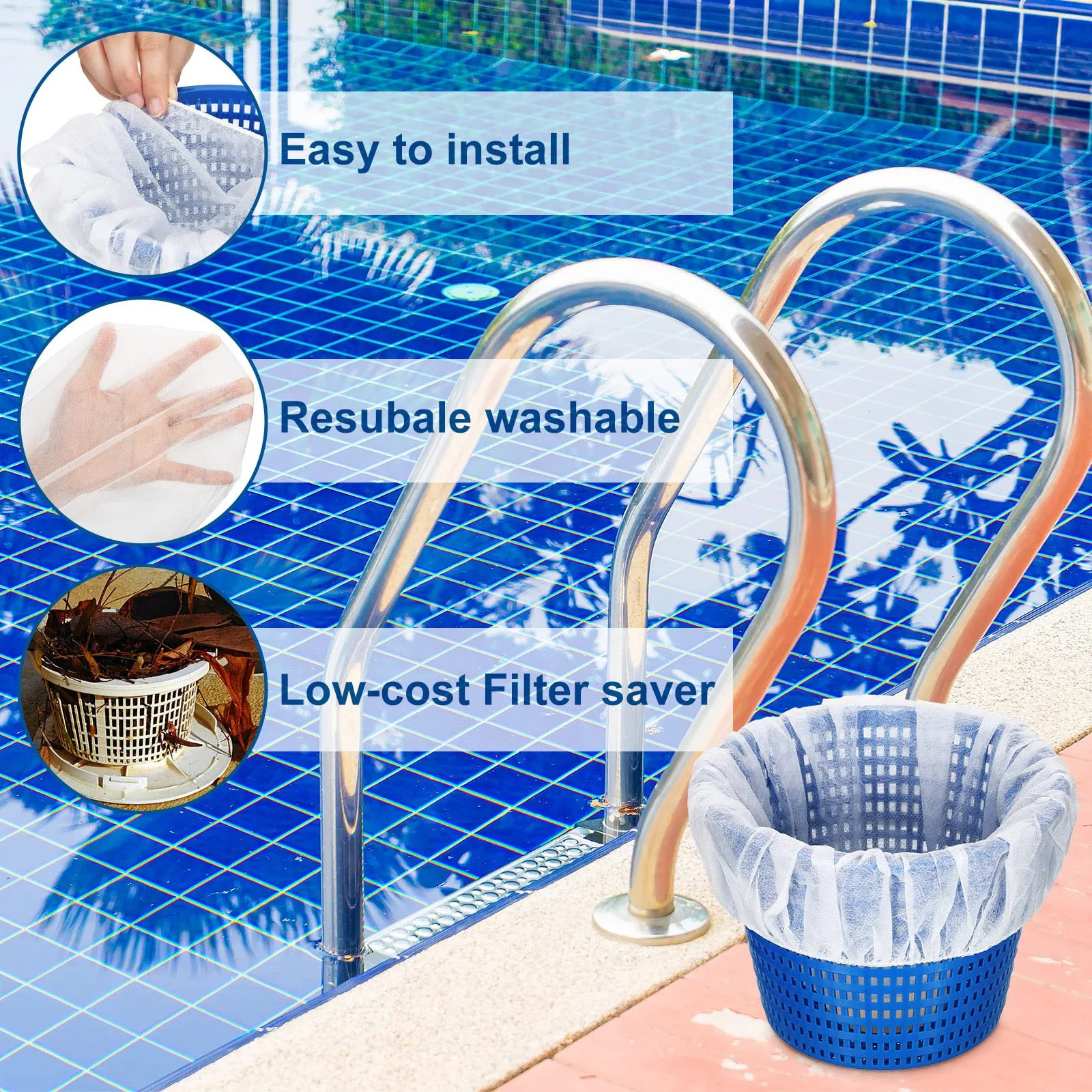 Janmercy 200 Pcs Pool Skimmer Socks Fine Mesh Basket Strainer Screen Liners Savers Clean Debris and Leaves for Inground and Above Ground Pool Filters Baskets Skimmers(White) - Image 5