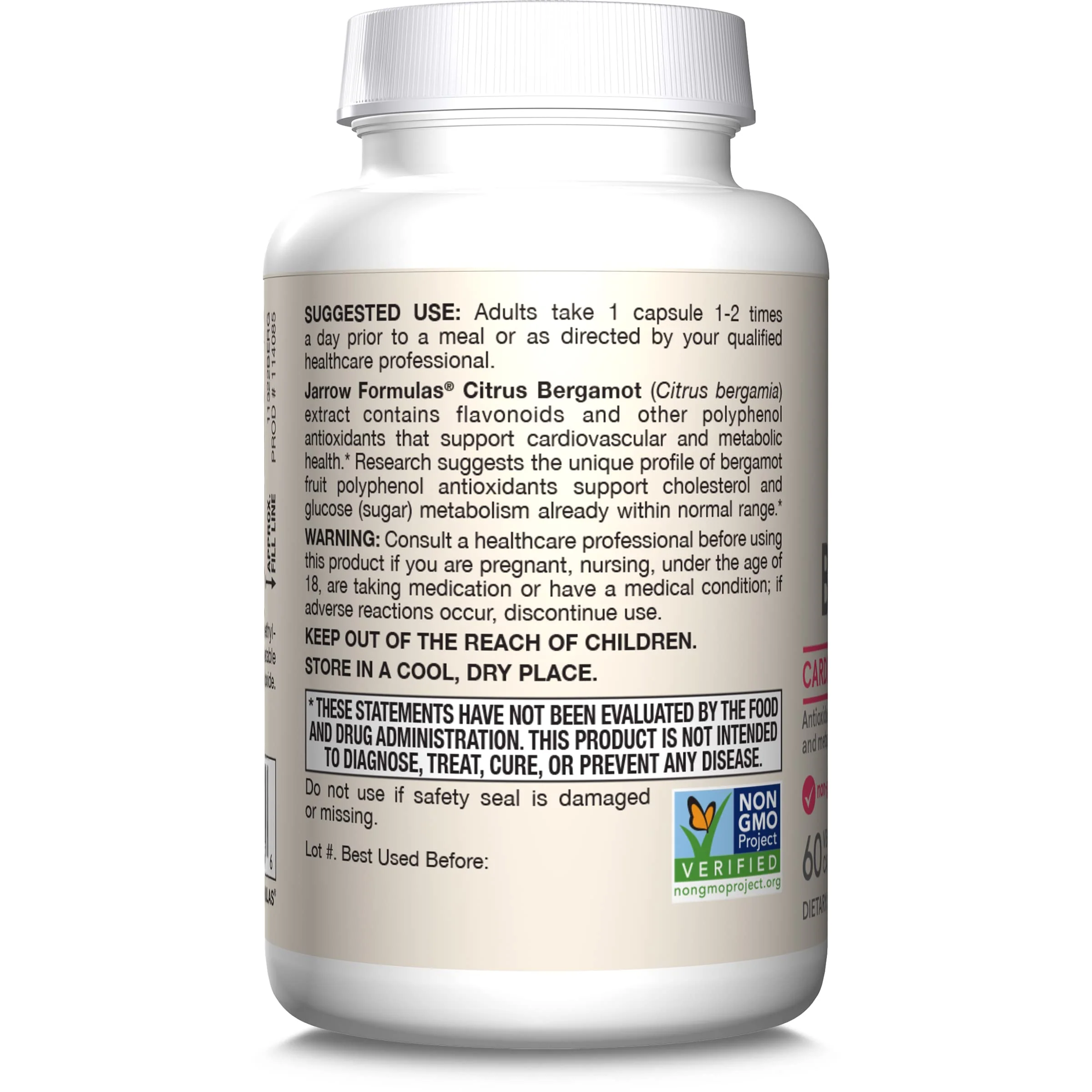Jarrow Formulas Citrus Bergamot Supplement 500 mg - 60 Servings (Veggie Caps) - Antioxidant Support for Cardiovascular & Metabolic Health - Dietary Supplement - Vegan Gluten-Free- Use with QH-Absorb - Image 3