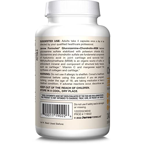 Jarrow Formulas Glucosamine, Chondroitin, and MSM Capsules; Joint Support Supplement with Vitamin C and Manganese, Bone & Joint Health, 240 Capsules, 60 Day Supply - Image 2