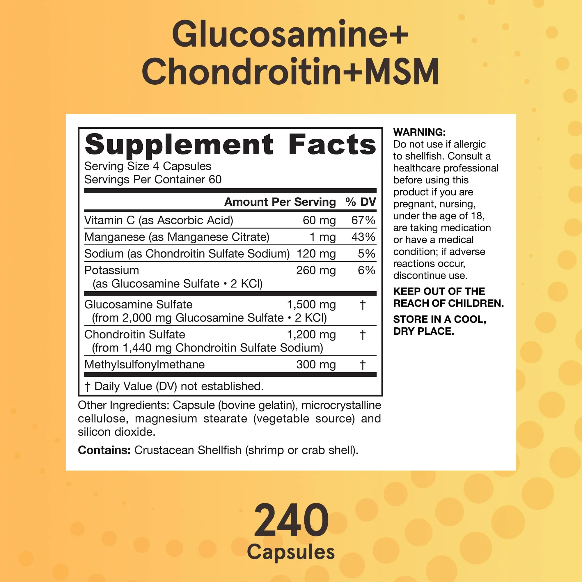 Jarrow Formulas Glucosamine, Chondroitin, and MSM Capsules; Joint Support Supplement with Vitamin C and Manganese, Bone & Joint Health, 240 Capsules, 60 Day Supply - Image 6