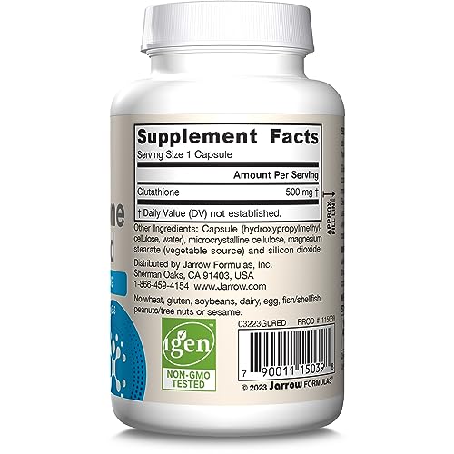 Jarrow Formulas Glutathione Reduced 500 mg - 60 Veggie Capsules - Intracellular Antioxidant - Quality Glutathione Supplements - Supports Recycling of Vitamins C & E - Non-GMO - Gluten Free - Vegan - Image 2