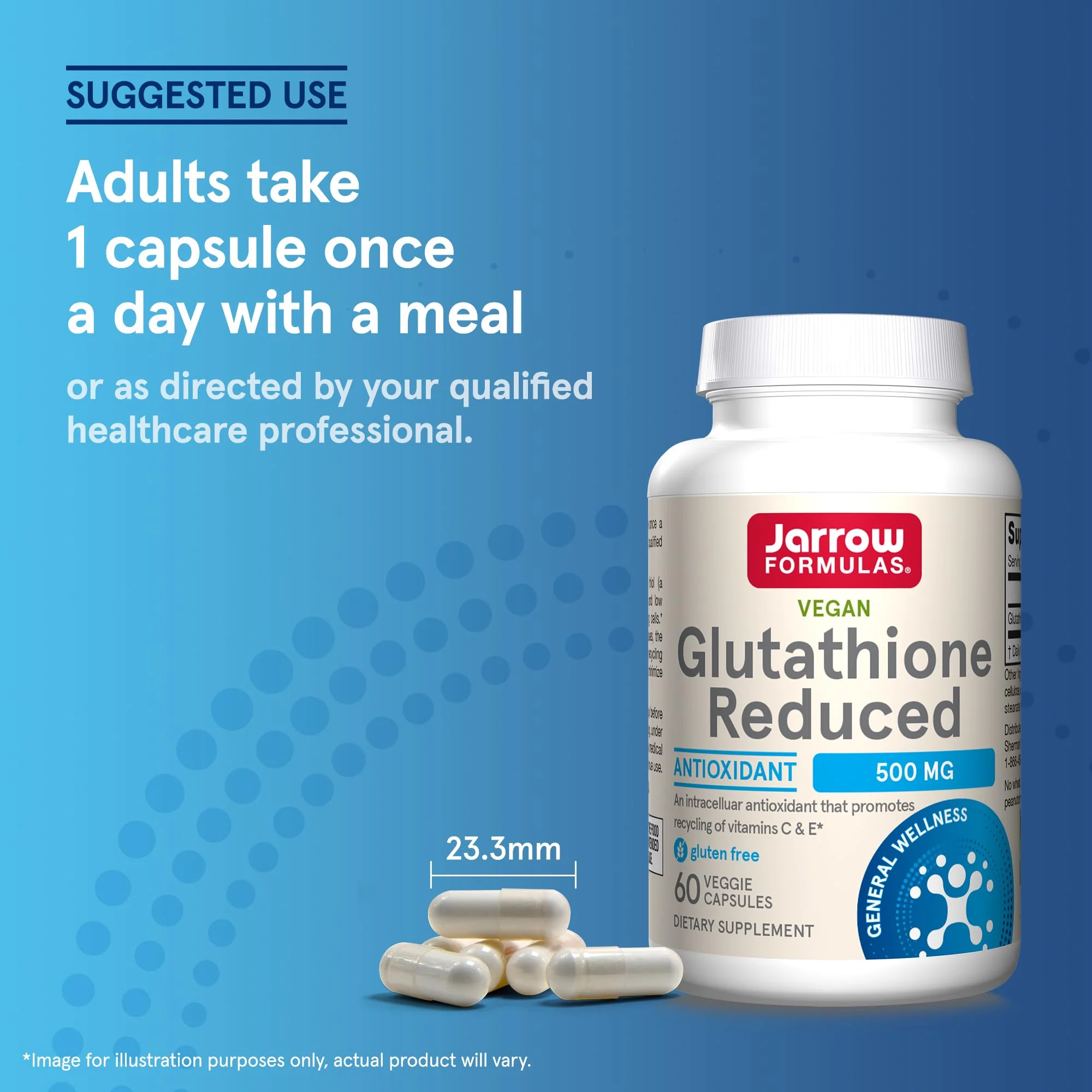 Jarrow Formulas Glutathione Reduced 500 mg - 60 Veggie Capsules - Intracellular Antioxidant - Quality Glutathione Supplements - Supports Recycling of Vitamins C & E - Non-GMO - Gluten Free - Vegan - Image 5