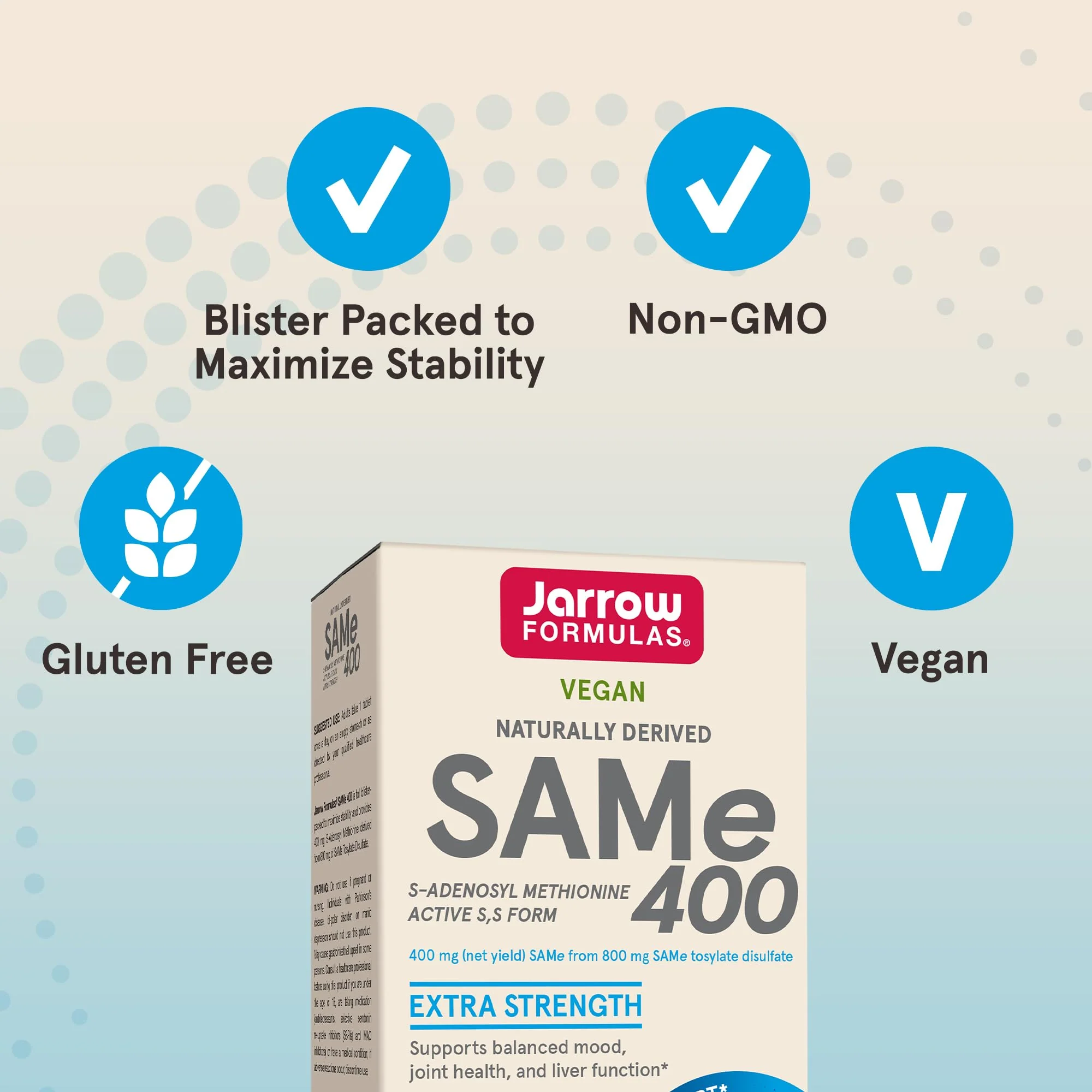 Jarrow Formulas SAMe Supplement 400 mg - 60 Tablets - High Concentration of Active S,S Form - Supports Joint Health, Liver Function, Brain Metabolism, Balanced Mood & Antioxidant Defense - 60 Servings - Image 8