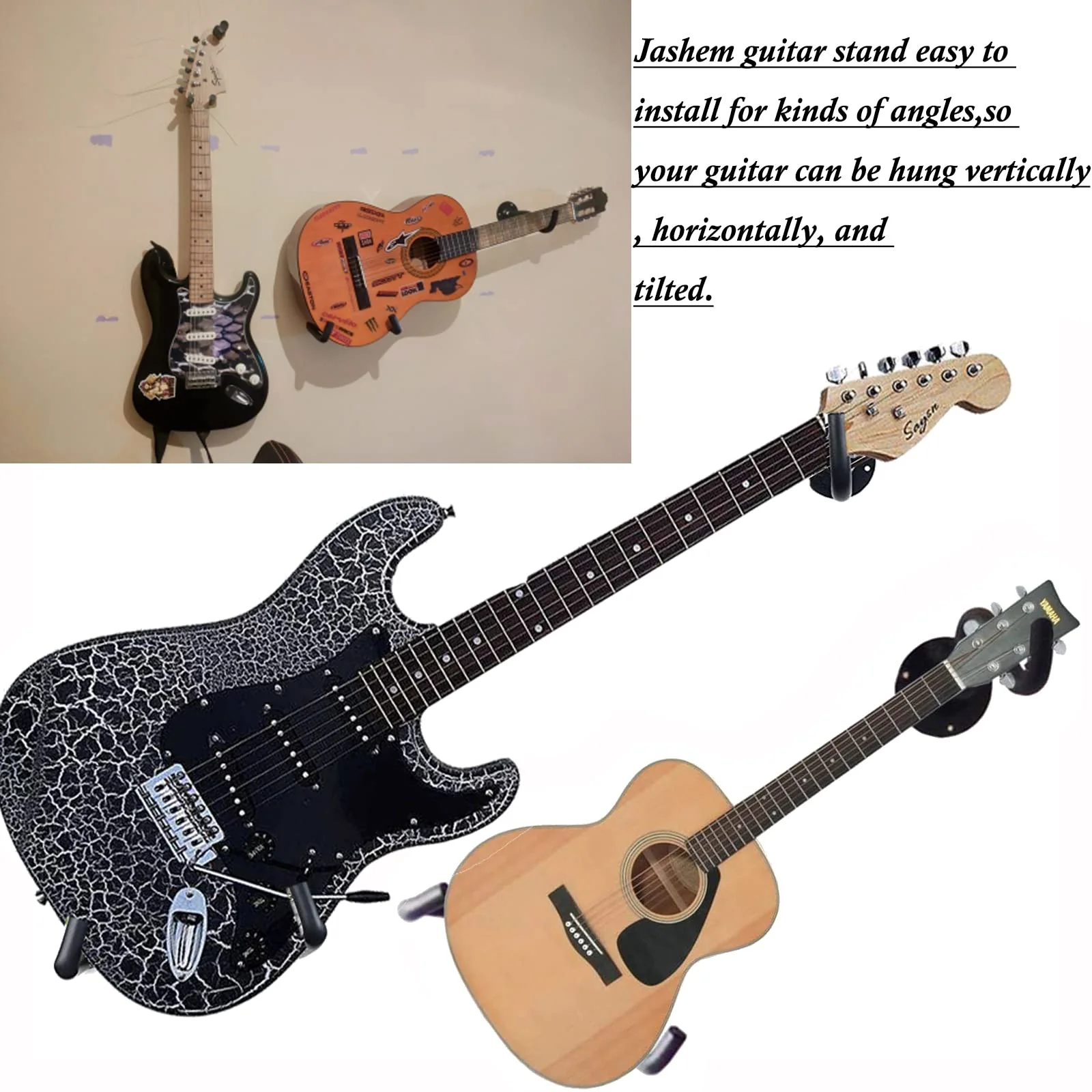 Jashem Guitar Wall Mount - Acoustic & Electric Guitar, Ukulele, Banjo & Mandolin Wall Hanger (2 Packs) - Image 2