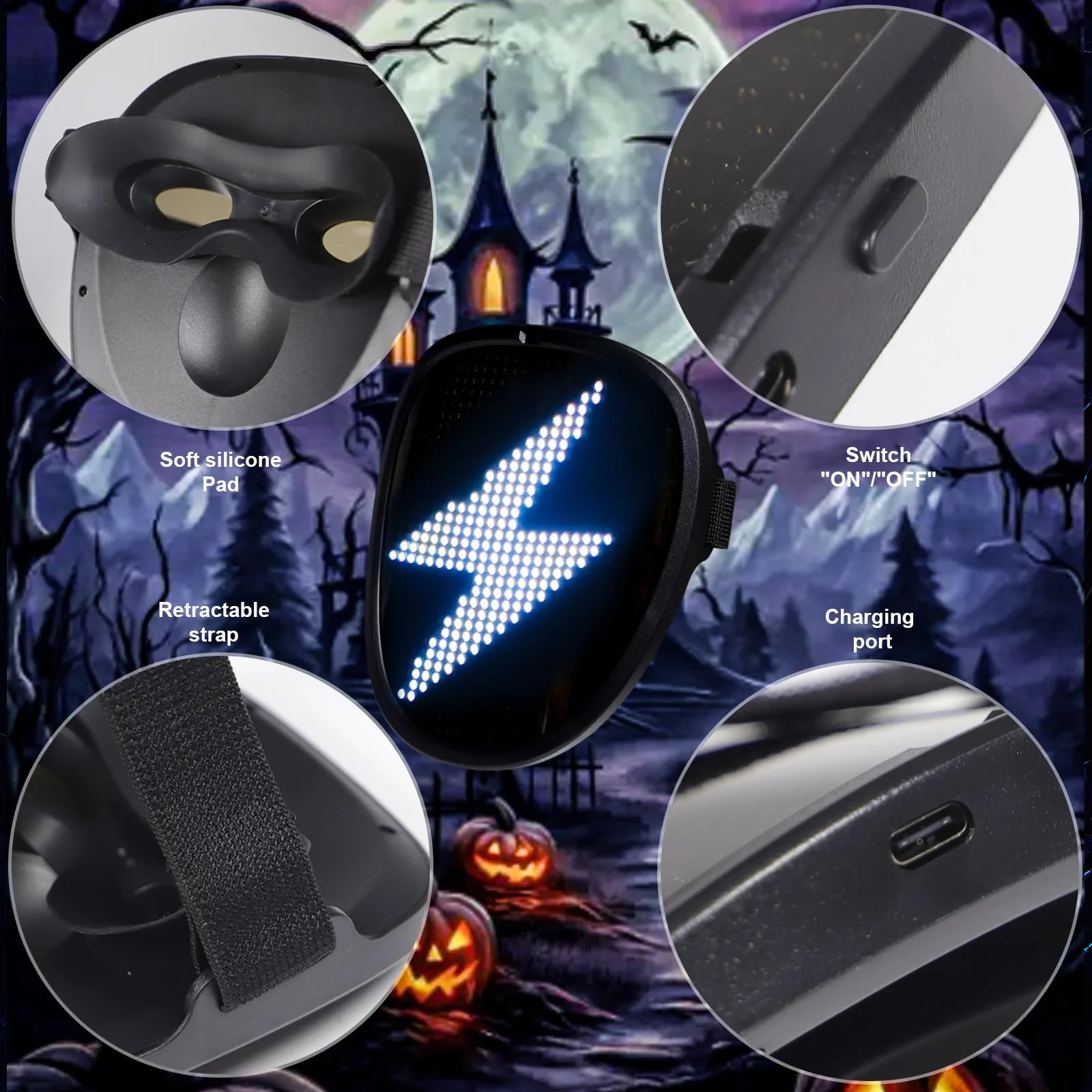 JDBMAOYE Led Mask For Kids,Lighted Up Mask - Led Masks With Gesture Sensing For Halloween Costume Christmas Cosplay Party Cool Gifts - Image 2