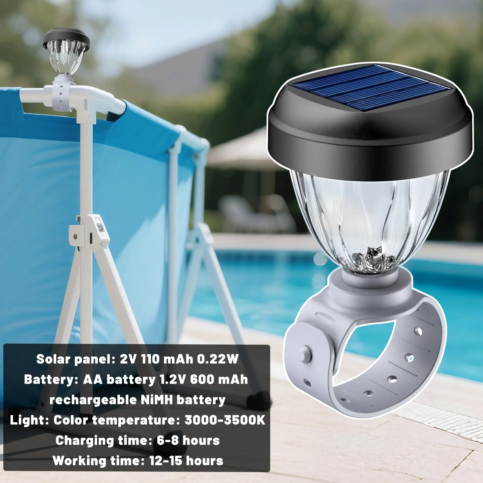 JEMULICE Solar Pool Lights for Above Ground Pools, LED Energy Saving Warm White Light, Waterproof for Frame Swimming Pools Night Accessories(4 Pcs) - Image 7