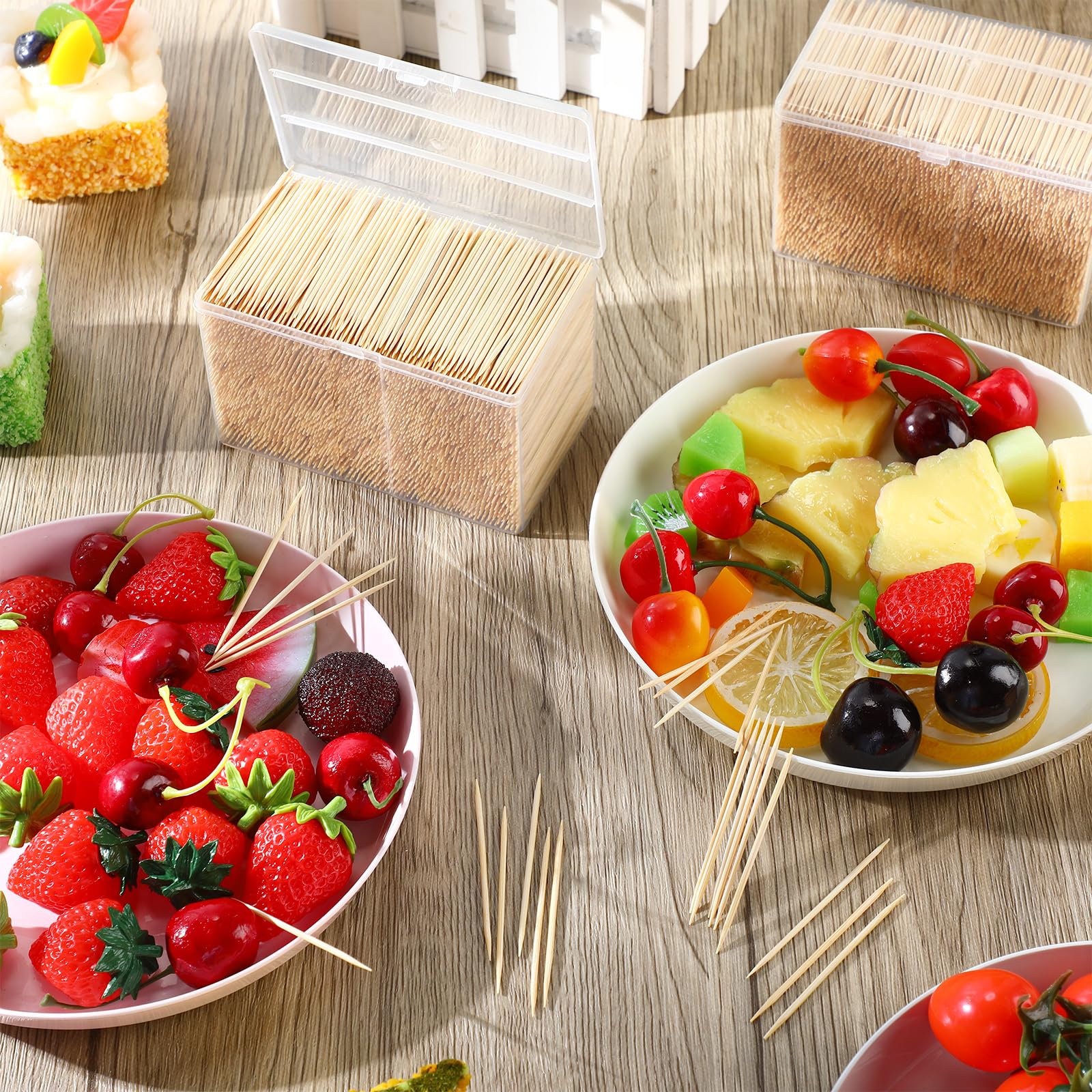 Jerify 12000 Pcs Bamboo Wooden Toothpicks Wood Round Double Sided Toothpicks with Clear Plastic Storage Box for Appetizers Food Barbecue Fruit Teeth Cleaning Party - Image 4