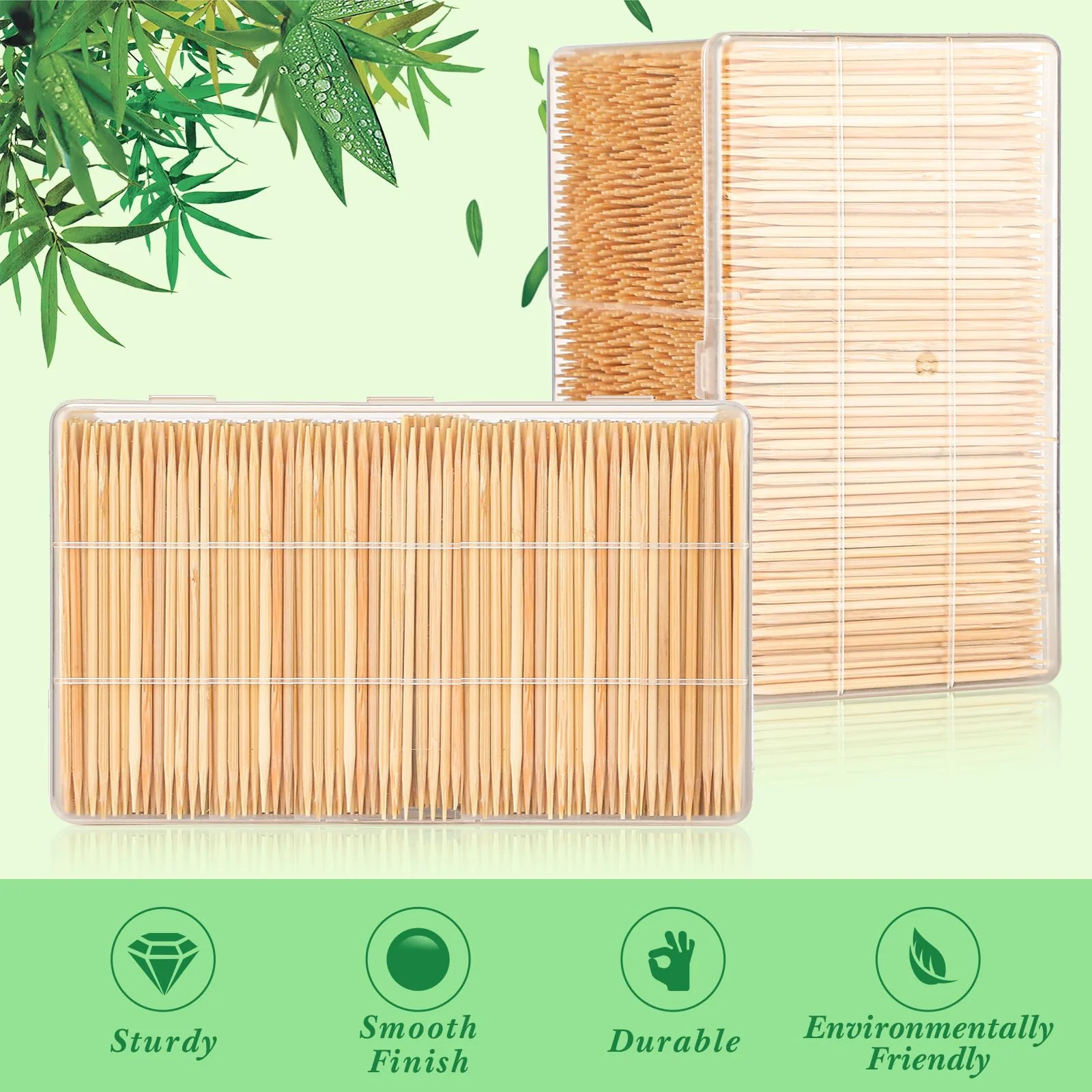 Jerify 12000 Pcs Bamboo Wooden Toothpicks Wood Round Double Sided Toothpicks with Clear Plastic Storage Box for Appetizers Food Barbecue Fruit Teeth Cleaning Party - Image 5