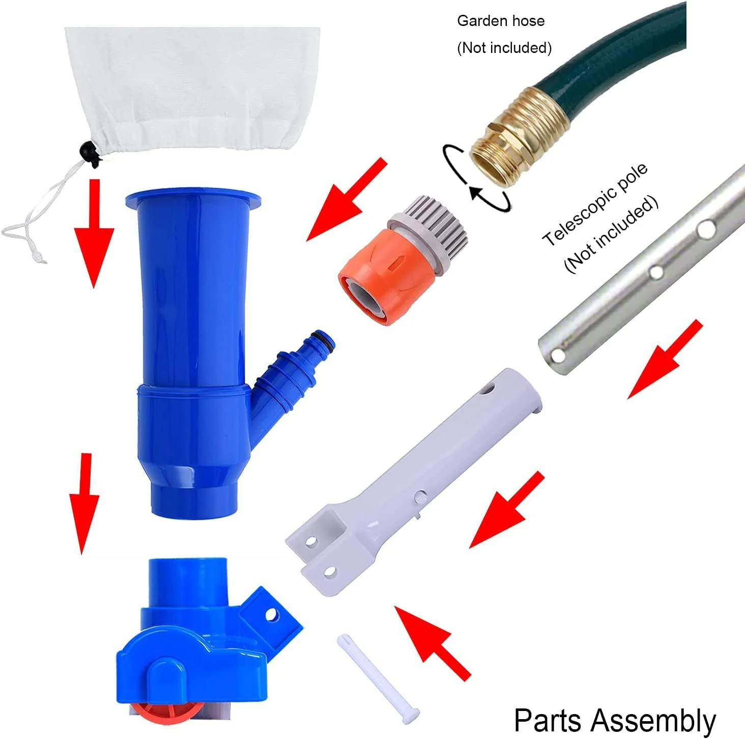 Jet Vacuum W/ 6 Section Poles of 57" for Frame Aboveground/Inflatable Pool Spa, No Electric Power Needed, Use Garden Hose Water Pressure to Vacuum (A Telescopic Pole Can Be Used with This Vacuum) - Image 5