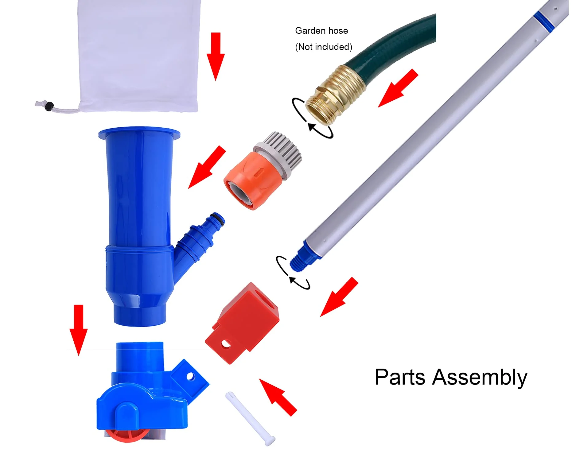 Jet Vacuum W/ 6 Section Poles of 57" for Frame Aboveground/Inflatable Pool Spa, No Electric Power Needed, Use Garden Hose Water Pressure to Vacuum (A Telescopic Pole Can Be Used with This Vacuum) - Image 6