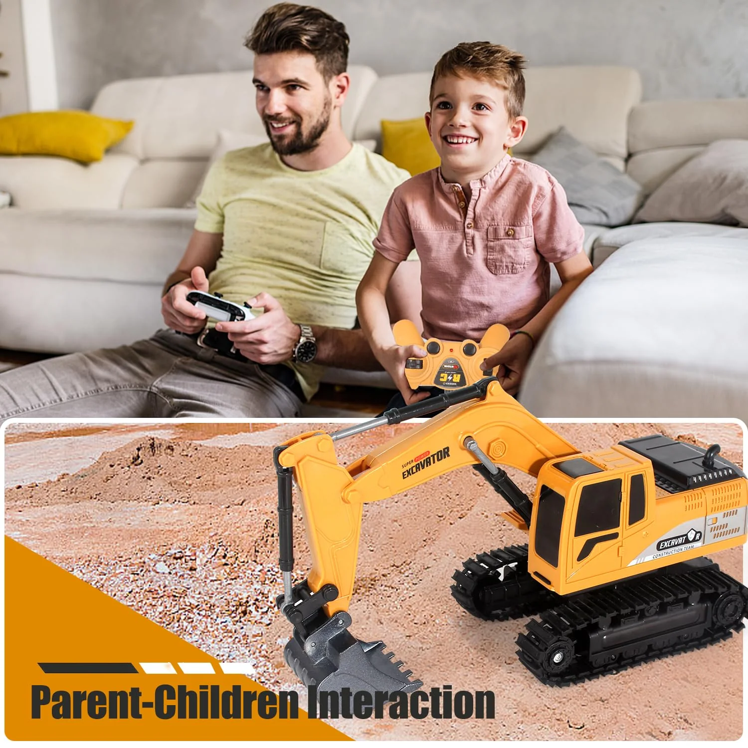 Jiakora Remote Control Excavator Toys for Boys, RC Excavator Toy for Boys 3 4 5 6 7 8 Year Old Kids Christmas Birthday Gift,RC Digger Truck Construction Vehicles with Metal Shovel & Light - Image 2