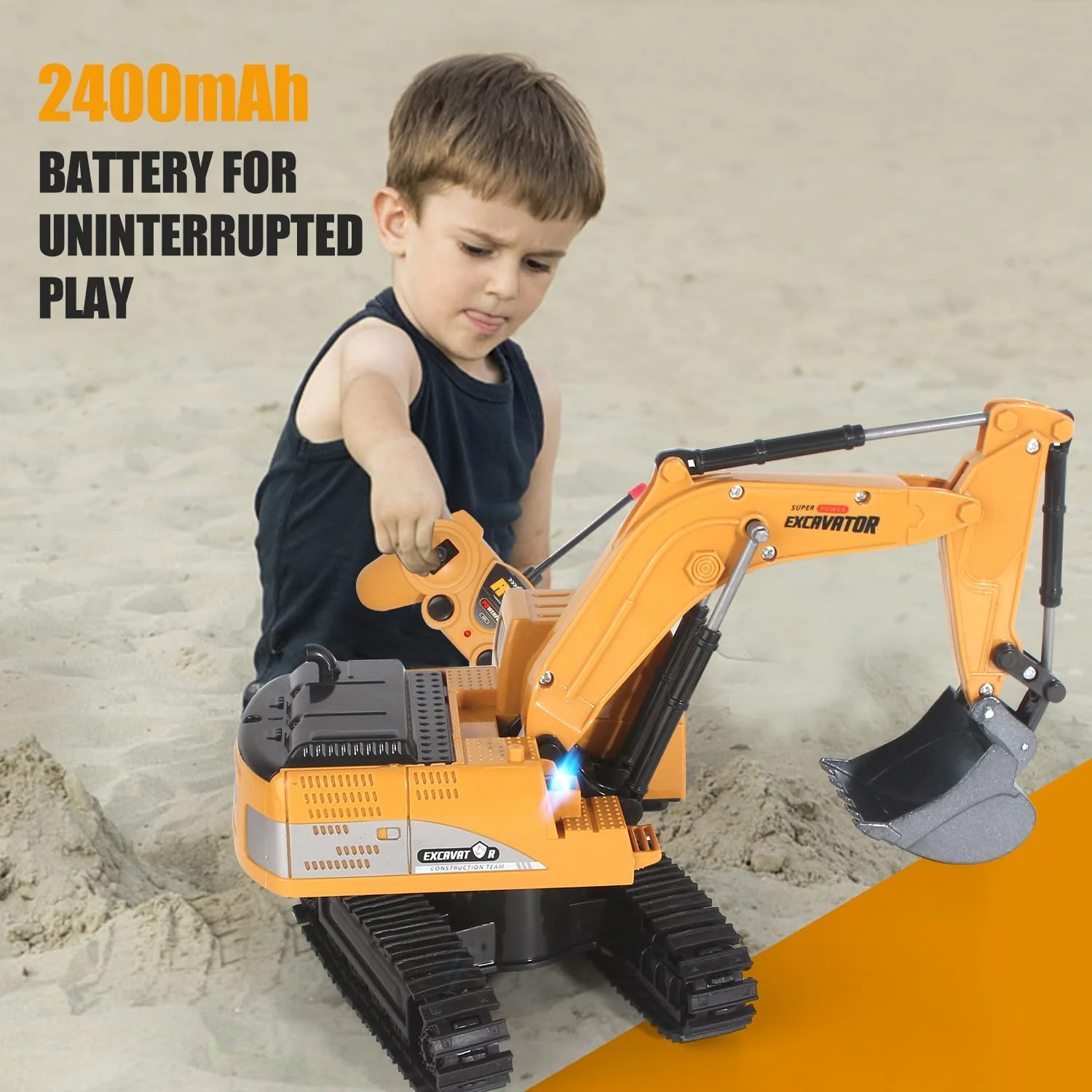 Jiakora Remote Control Excavator Toys for Boys, RC Excavator Toy for Boys 3 4 5 6 7 8 Year Old Kids Christmas Birthday Gift,RC Digger Truck Construction Vehicles with Metal Shovel & Light - Image 3