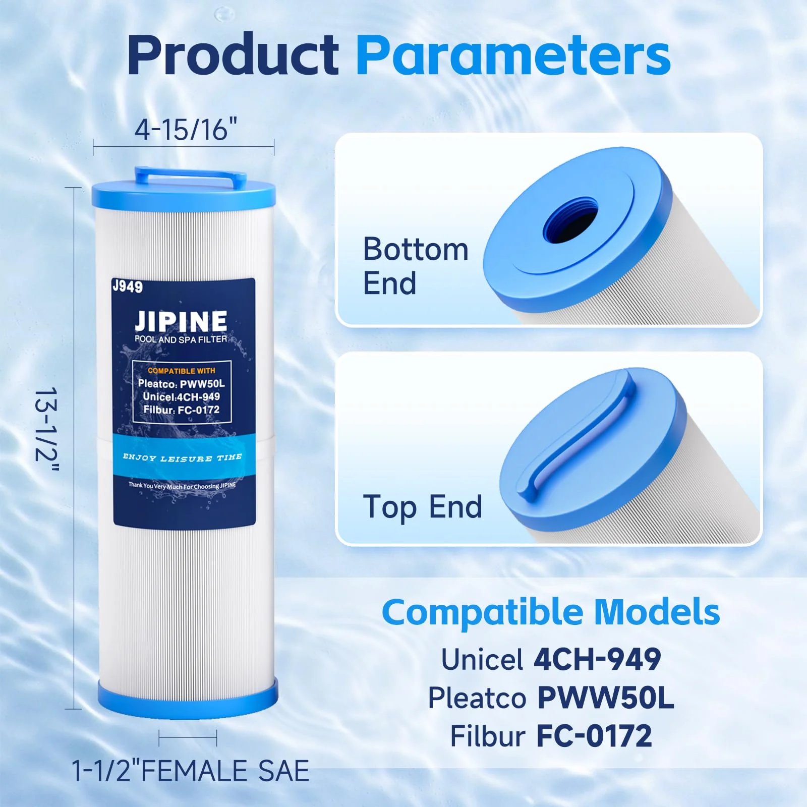 JIPINE 4CH-949 Spa Filter Replacement for Pleatco PWW50L, Cal spa Filter FIL50-5D13H15FCT-3, Filbur FC-0172, SD-01143, 817-4050, Waterway Teleweir 50, Rising Dragon 50, Hot Tub Filter 2 Pack - Image 7