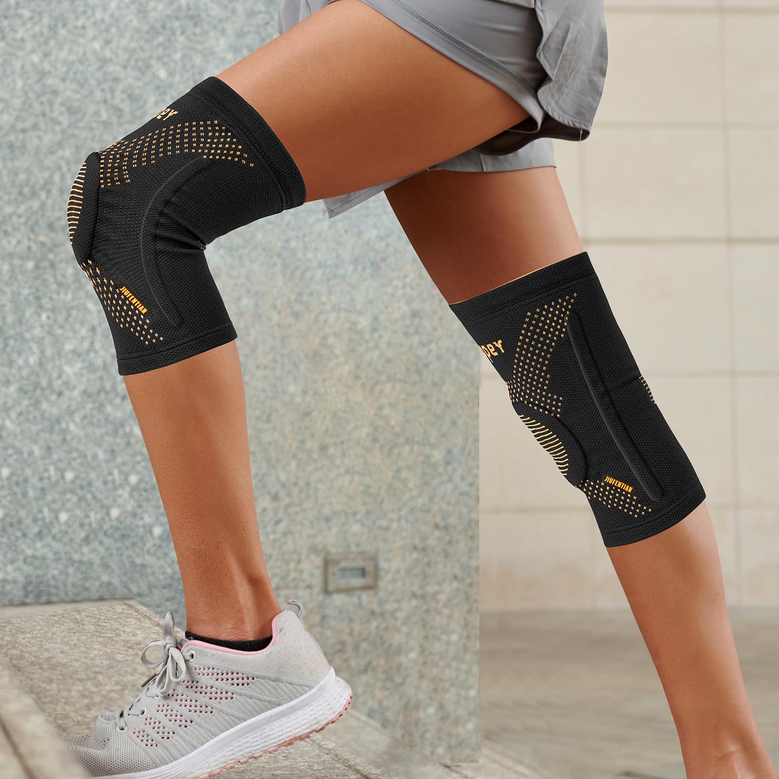 JIUFENTIAN Copper Knee Braces for Arthritis Pain (2 pack)- Professional Knee Suppot with Side Stabilizers - Breathable Compression Sleeves for Pain Relief & Stability (Arthritis, Gym, Work)-Large - Image 7