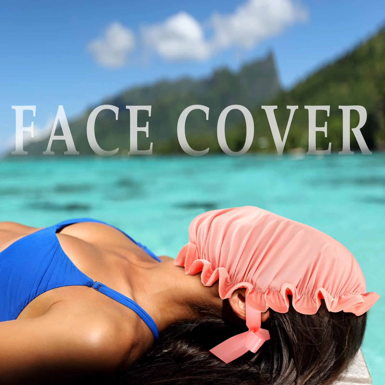 Jiuguva 4 Pieces UV Protection Tanning Face Cover Face Tanning Mask Hair Cap Protective Hair Bonnet for Women Salon, 5.91 x 4.33 Inches(Blue, Pink) - Image 3
