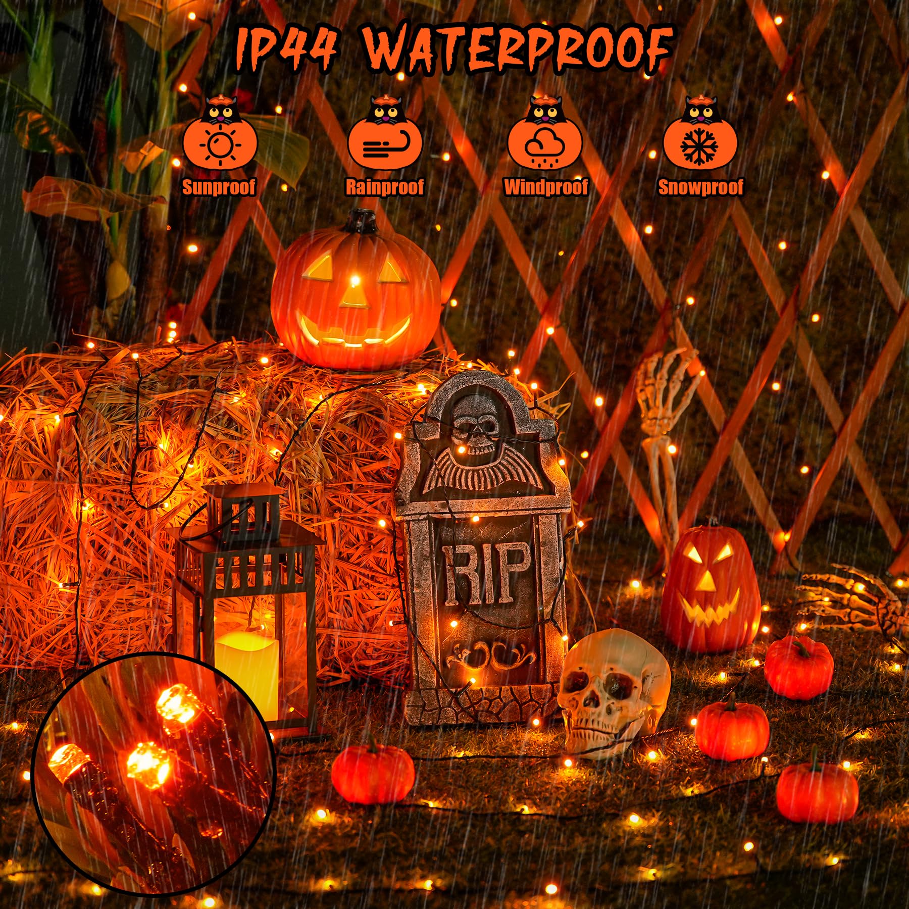 JMEXSUSS 2 Pack Halloween Solar Lights Outdoor, Total 400 LED 151FT Orange Solar Lights Outdoor Waterproof, 8 Modes Christmas String Light for Outside Tree Patio Yard Garden Halloween Decorations - Image 5