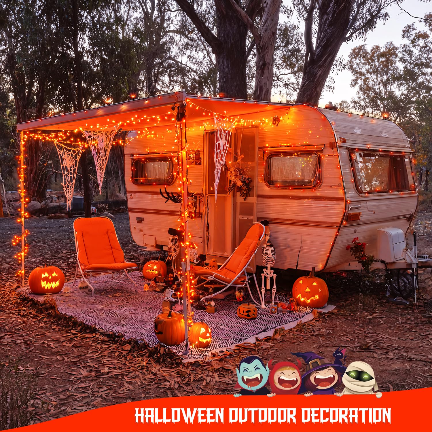 JMEXSUSS 2 Pack Halloween Solar Lights Outdoor, Total 400 LED 151FT Orange Solar Lights Outdoor Waterproof, 8 Modes Christmas String Light for Outside Tree Patio Yard Garden Halloween Decorations - Image 7