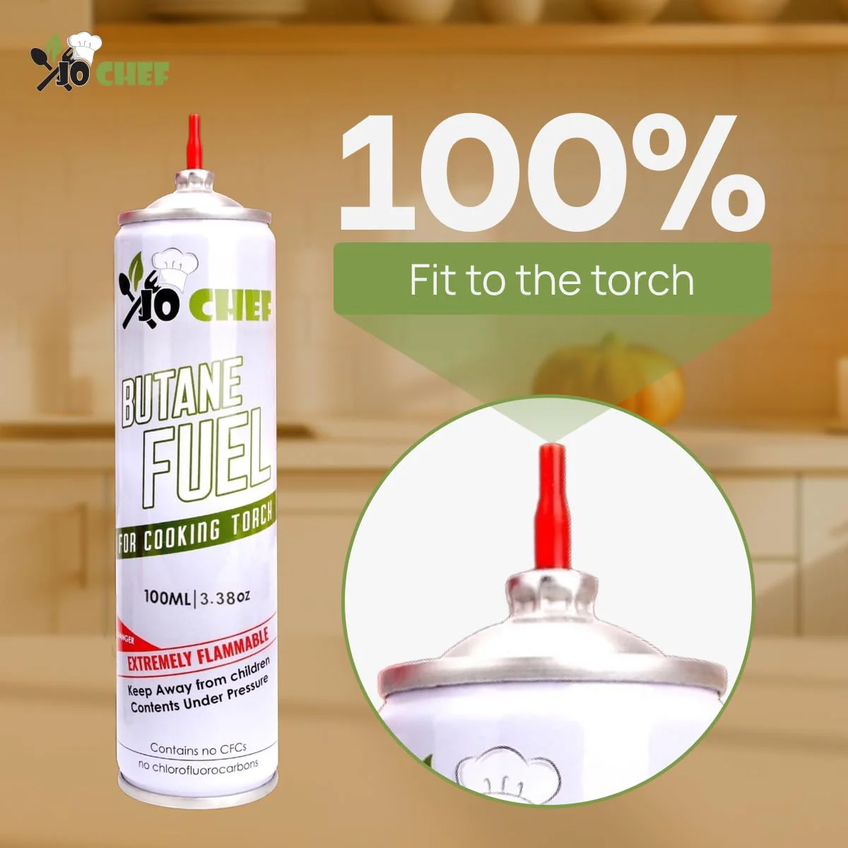 Jo Chef Butane Refill, Butane Torch Fuel Refill, Gas Lighter Fluid Refill Canister, Kitchen Blow Torch Fluid – Universal Tip – 2 Cans (3.38oz) - Image 5