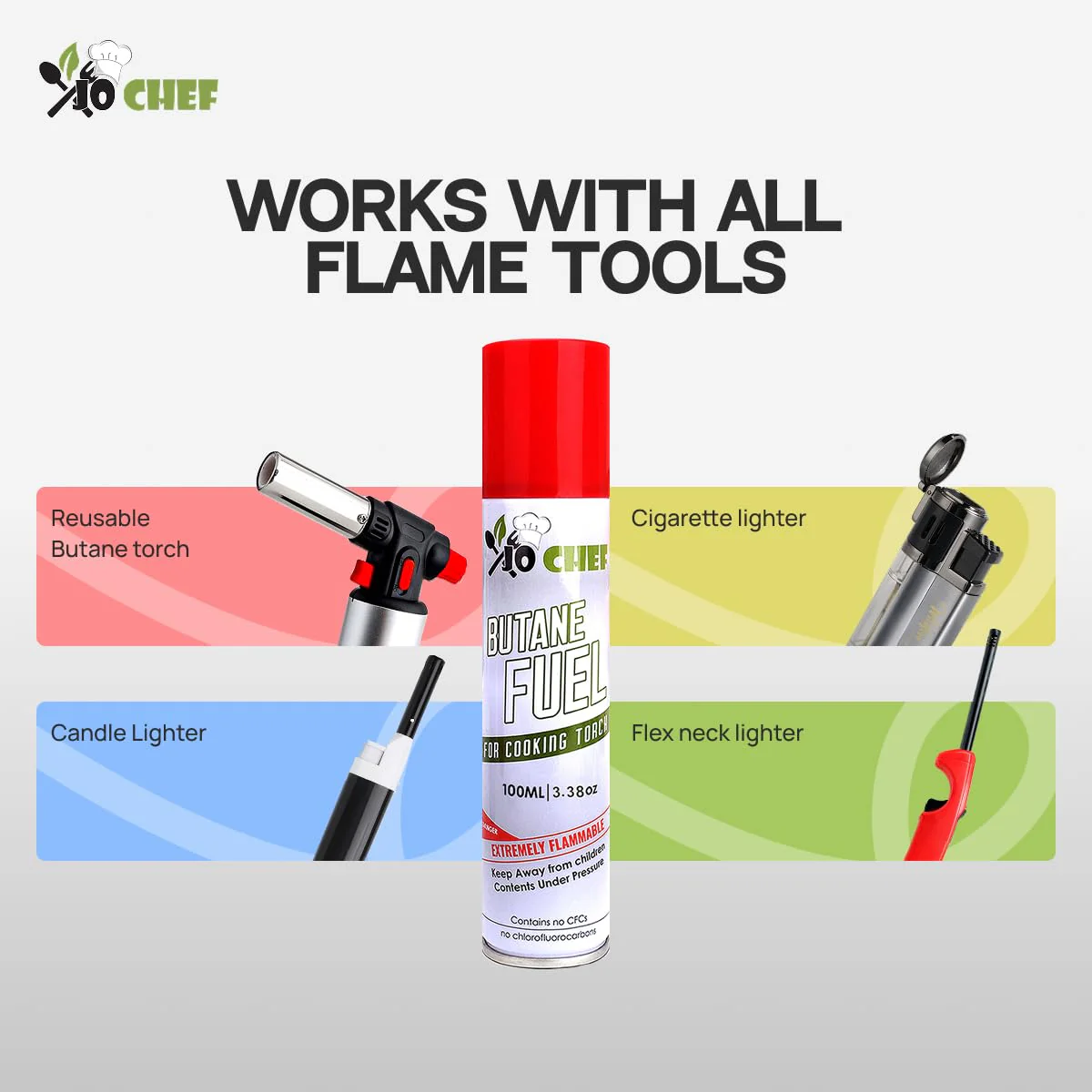 Jo Chef Butane Refill, Butane Torch Fuel Refill, Gas Lighter Fluid Refill Canister, Kitchen Blow Torch Fluid – Universal Tip – 2 Cans (3.38oz) - Image 8