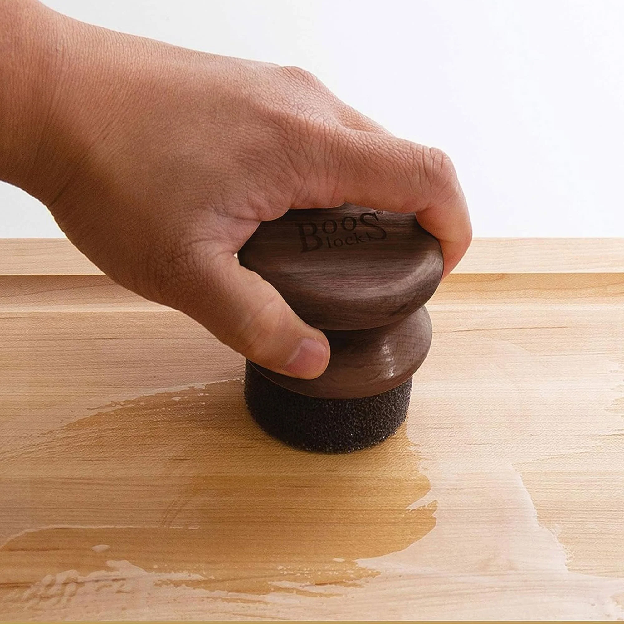John Boos Oil & Cream Round Applicator for Wood Cutting Boards, Butcher Blocks & Utensils, Walnut - Solid Hardwood Handle, Silver Ion-Treated Sponge, Storage Cap, Easy and Even Application - Image 3
