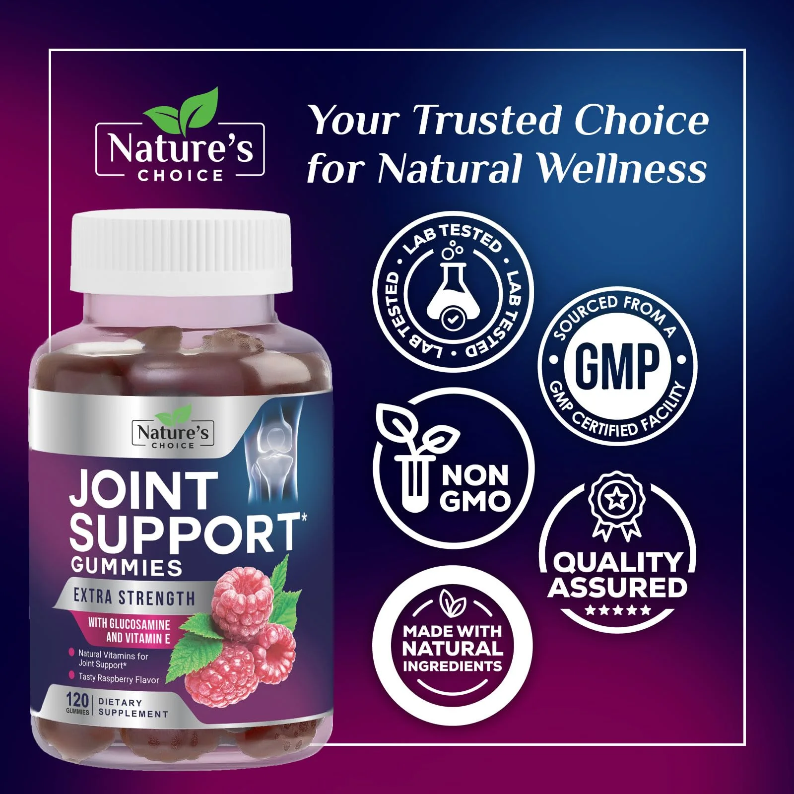 Joint Support Gummies - Extra Strength Glucosamine Gummy Supplement with Vitamin E - Natural Cartilage Joint Health & Flexibility Support, Best Support Glucosamine Chew for Men & Women - 120 Gummies - Image 7