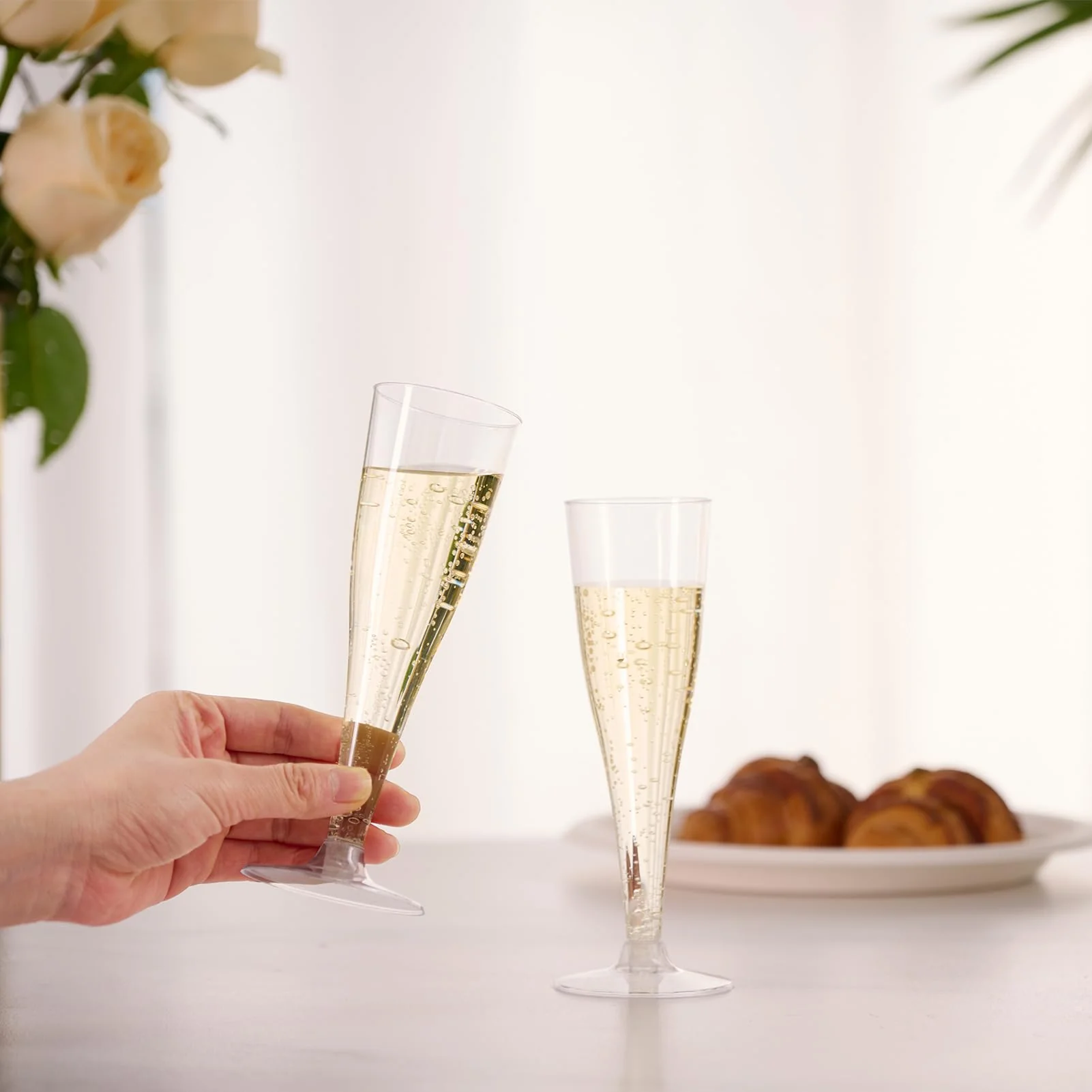 JOLLY CHEF 100 Pack Plastic Champagne Flutes Disposable 4.5 oz Clear Plastic Champagne Glasses Suitable for Wedding, Thanksgiving Day, Christmas - Image 7