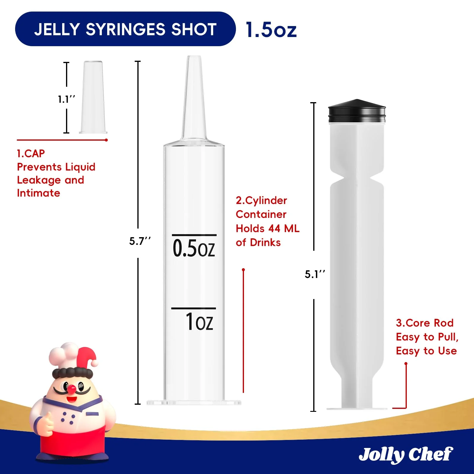JOLLY CHEF 60 Pack Party Jelly Halloween Shot Syringes, Medium 1.5 oz Container with Lid, Perfect for Plastic Shot Glasses Thanksgiving Christmas - Image 3