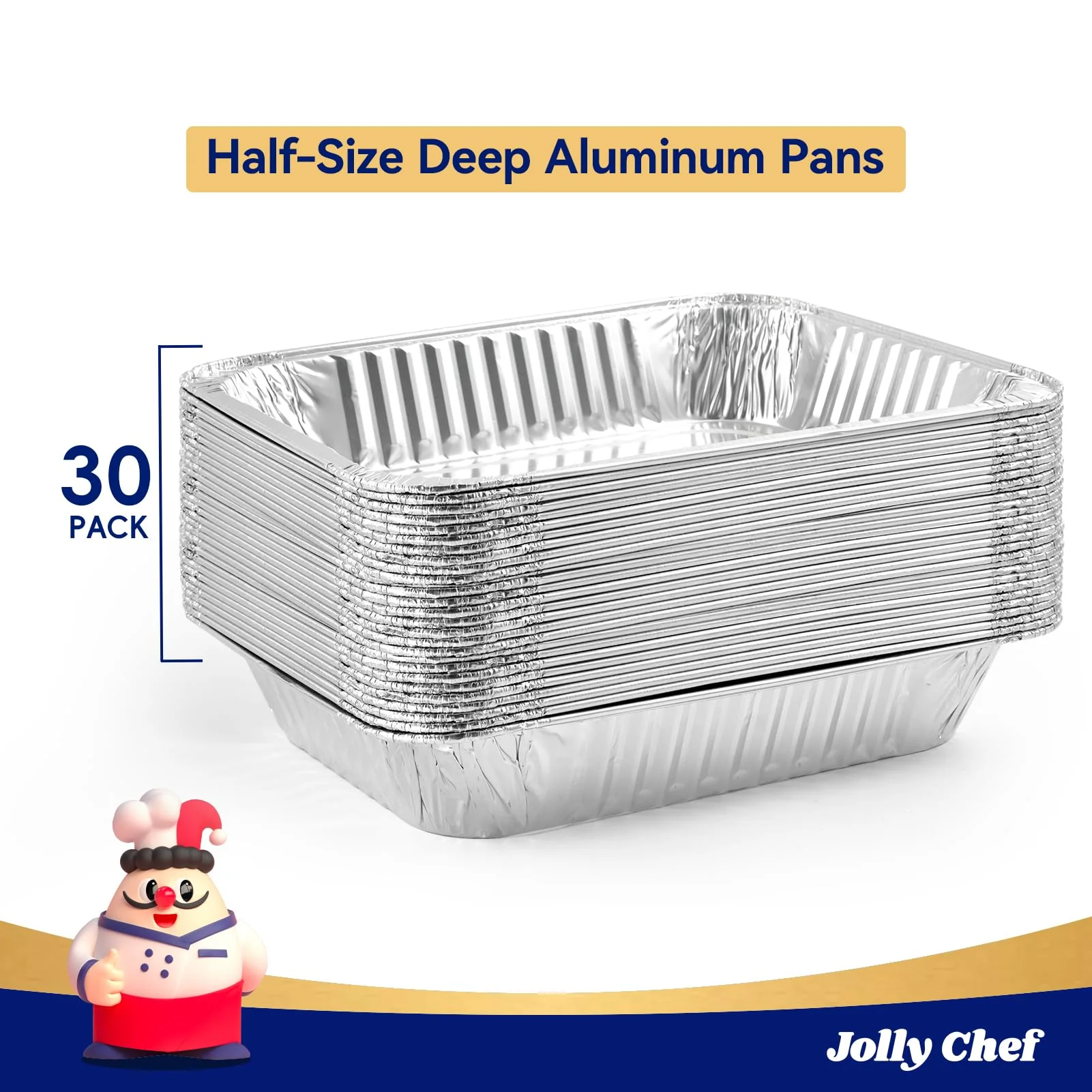 JOLLY CHEF 9x13 Aluminum Foil Pans (30 Pack) - Disposable Half Size Deep Steam Foil Pans for Roasting Turkey, Lasagna, Casseroles - Thanksgiving, Christmas, Parties, Catering - Image 8