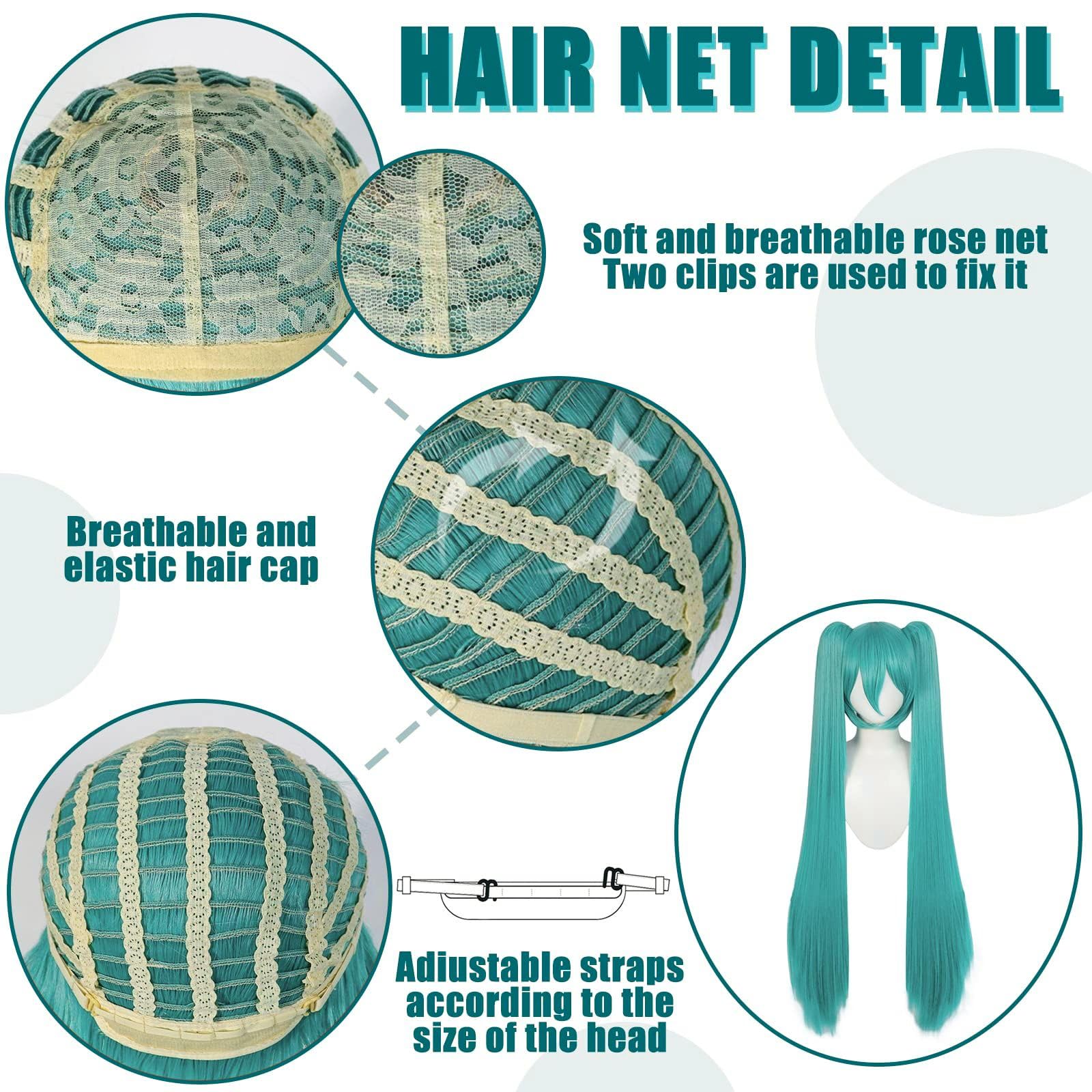 JoneTing 120CM/47inches Green Wigs【+Hair Cap】 Long Greenish Wig with 2 Ponytails for Women Long Straight Green Wigs with Bangs for Cosplay Wig Synthetic Hair for Halloween Christmas Party - Image 5