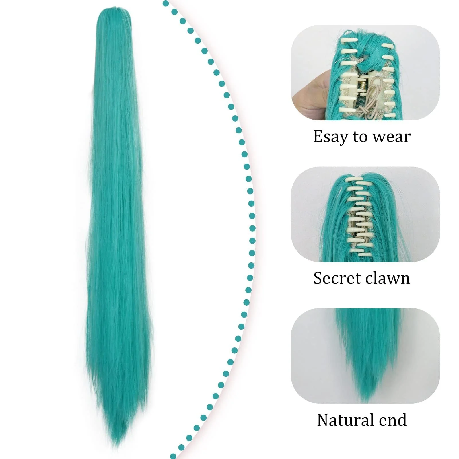 JoneTing 120CM/47inches Green Wigs【+Hair Cap】 Long Greenish Wig with 2 Ponytails for Women Long Straight Green Wigs with Bangs for Cosplay Wig Synthetic Hair for Halloween Christmas Party - Image 6