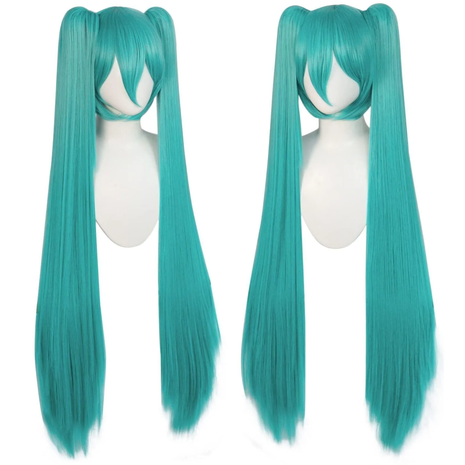 JoneTing 120CM/47inches Green Wigs【+Hair Cap】 Long Greenish Wig with 2 Ponytails for Women Long Straight Green Wigs with Bangs for Cosplay Wig Synthetic Hair for Halloween Christmas Party - Image 8