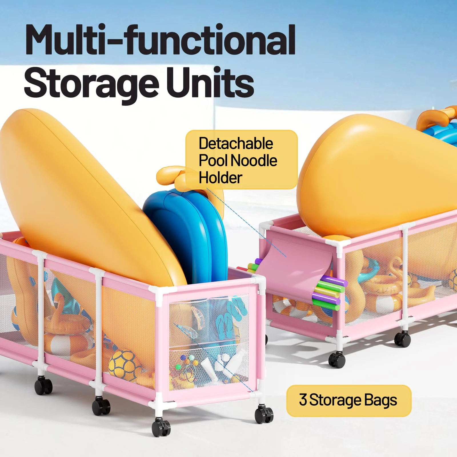 Jotesnew 365 Gallon 103" Pool Storage Bin XXXL Extra Large Swimming Pool Float Storage Bin, Pool Noodles Holder, Toys, Floats and Balls Mesh Rolling Storage Organizer Bin, 103" Lx32 Wx35 H - Image 8