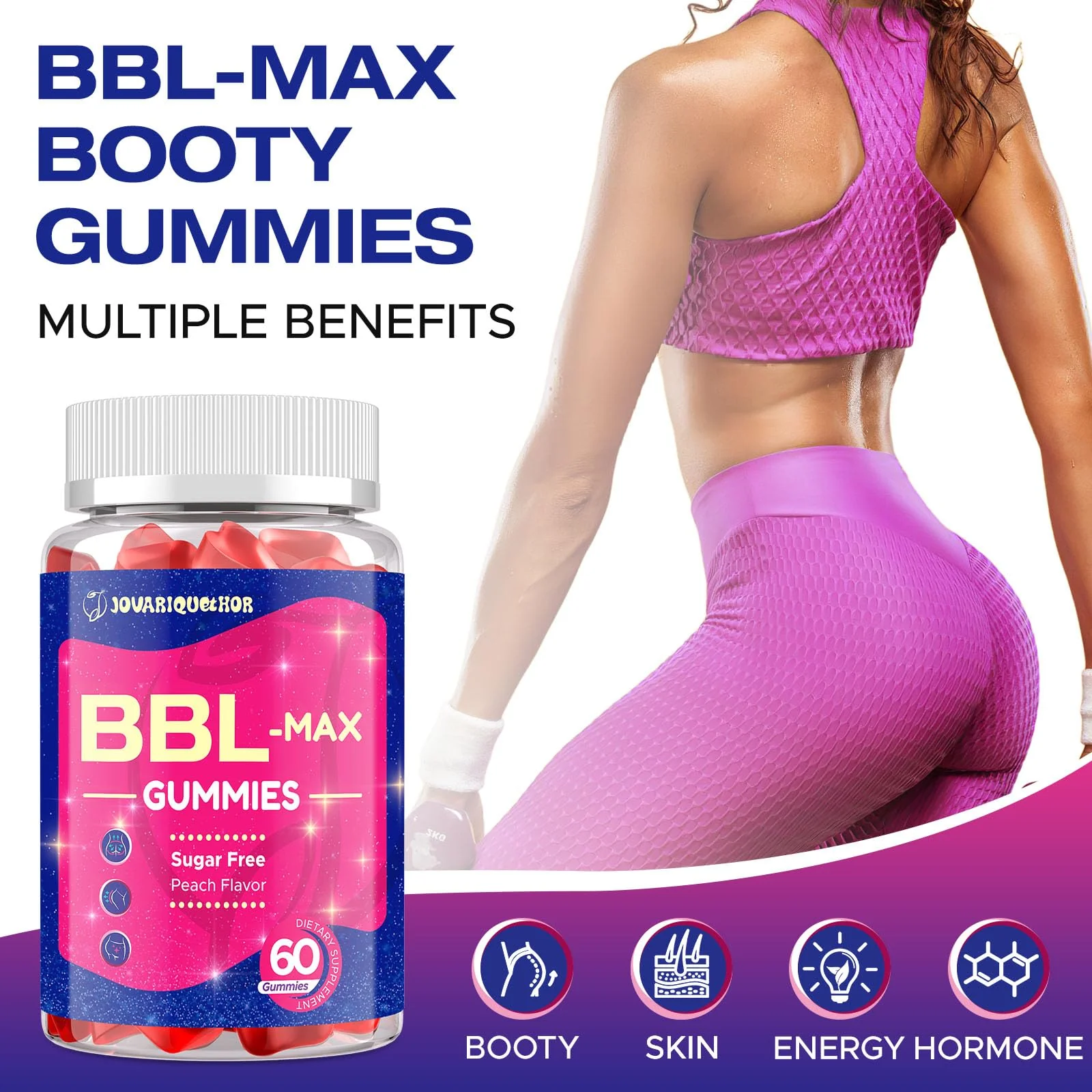 Jovariquethor Booty Gummies for Women - BBL Gummies with Multivitamins and Herbal Extracts - Peach Flavor - 120 Count - Image 5