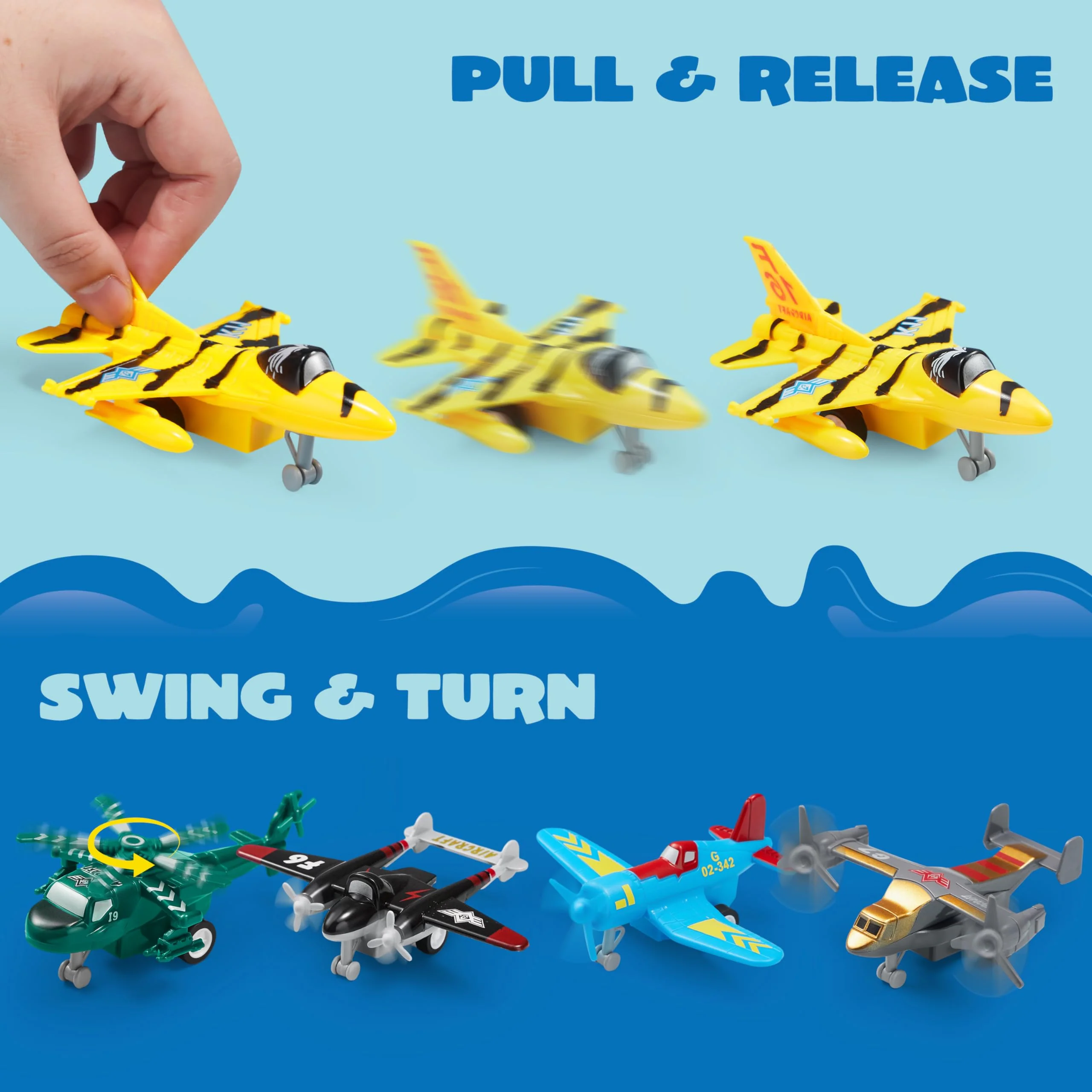 JOYIN 16 Pcs Pull Back Airplane Toys, Boys Plane Playset, Aircraft Incl Helicopter, Fighter, Bomber, Gifts for Toddler Kids 3+ Years Old, Christmas Kids Gifts, Treasure Box Toys for Classroom - Image 5