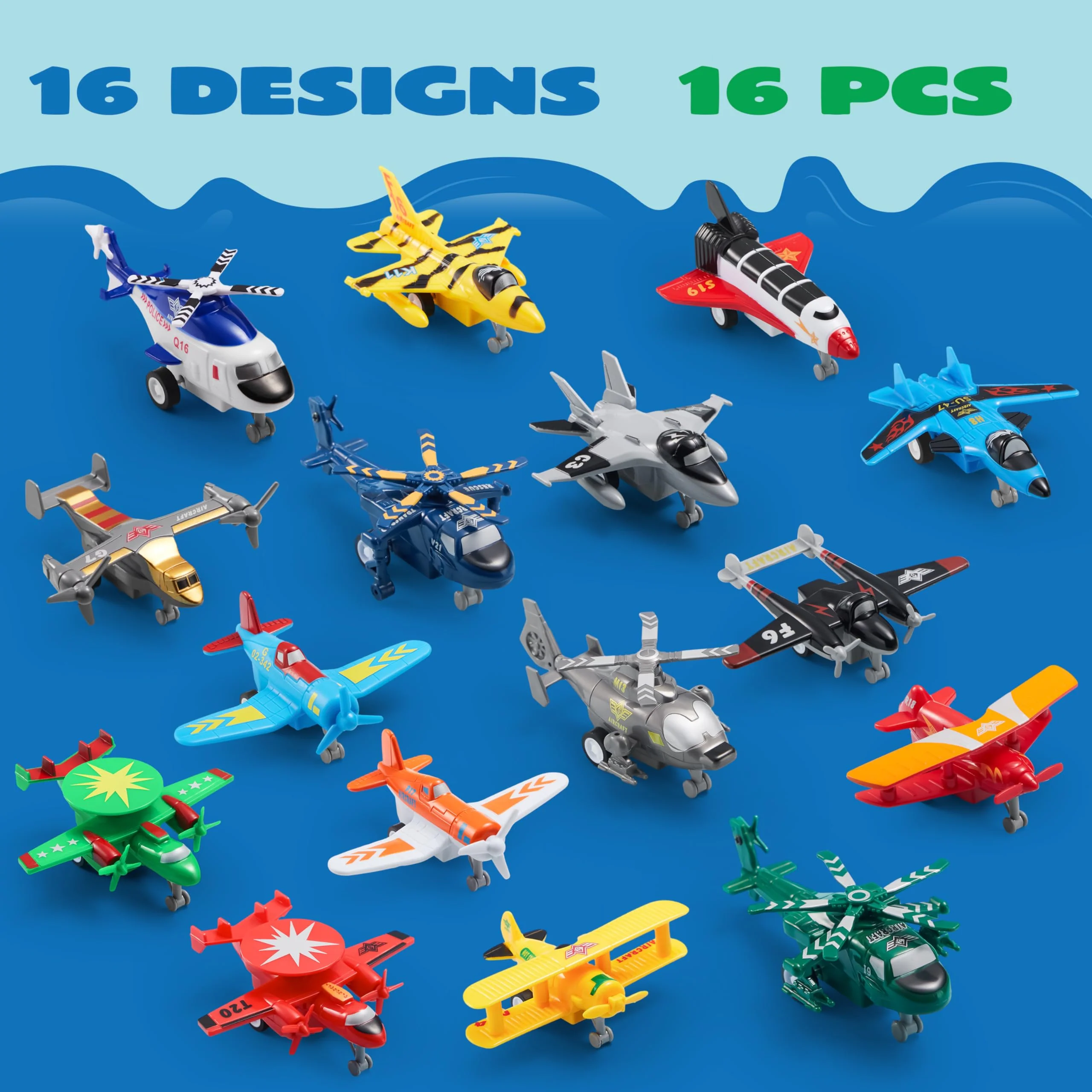 JOYIN 16 Pcs Pull Back Airplane Toys, Boys Plane Playset, Aircraft Incl Helicopter, Fighter, Bomber, Gifts for Toddler Kids 3+ Years Old, Christmas Kids Gifts, Treasure Box Toys for Classroom - Image 7