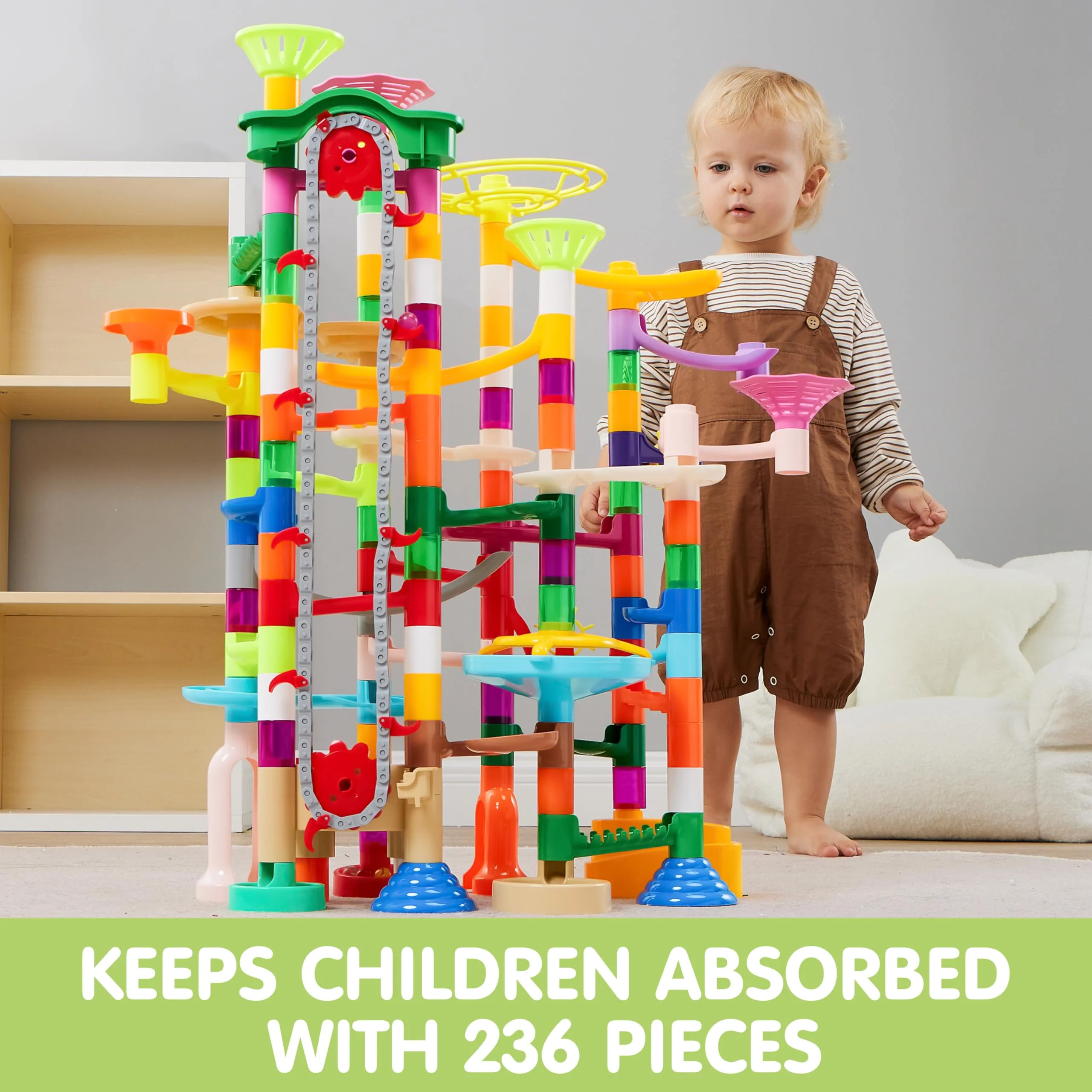 JOYIN 236Pcs Glowing Marble Run with Motorized Elevator- Construction Building Blocks Toys with 30 Glow in The Dark Plastic Marbles, STEM Toy for Boys and Girls Gift for Christmas - Image 2