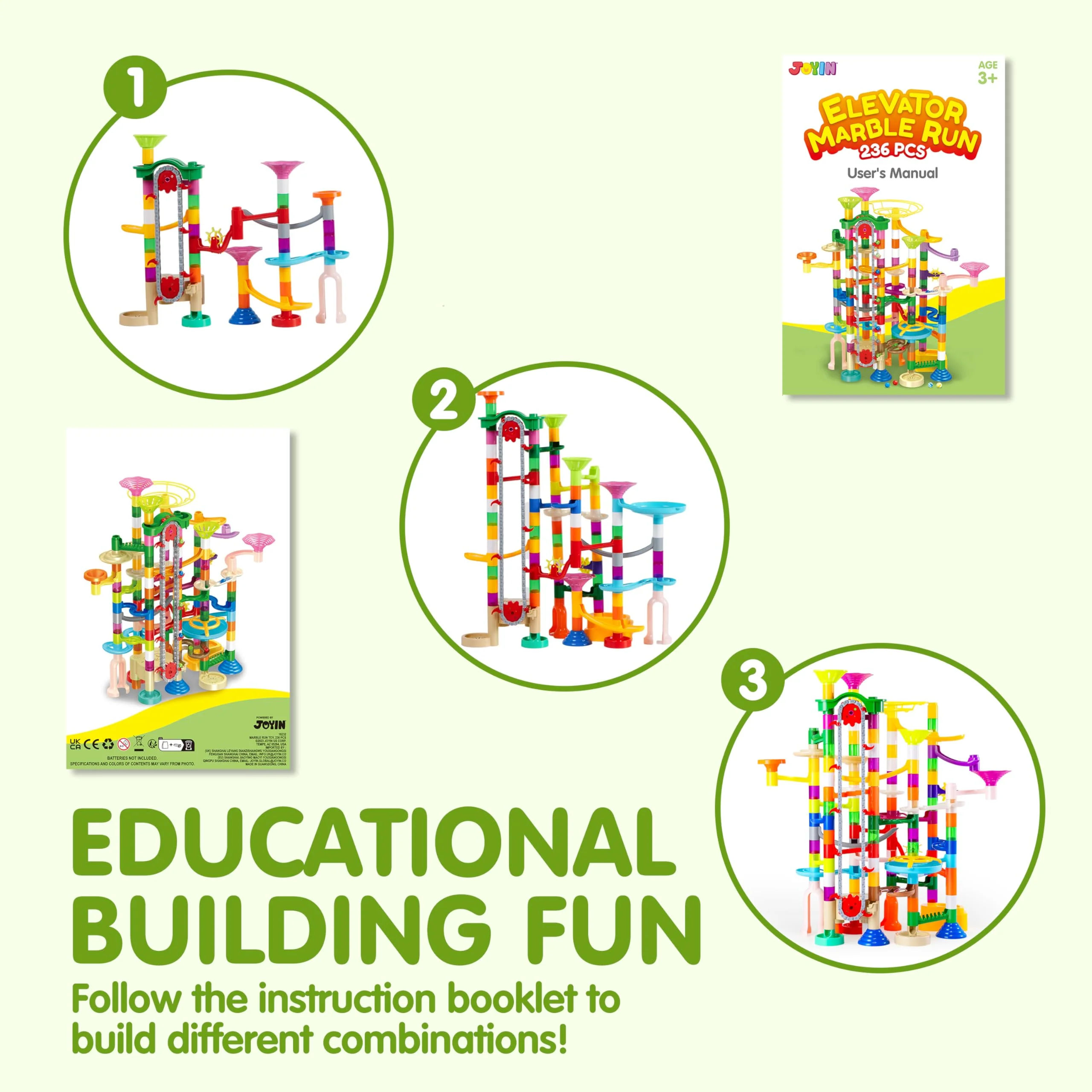 JOYIN 236Pcs Glowing Marble Run with Motorized Elevator- Construction Building Blocks Toys with 30 Glow in The Dark Plastic Marbles, STEM Toy for Boys and Girls Gift for Christmas - Image 4
