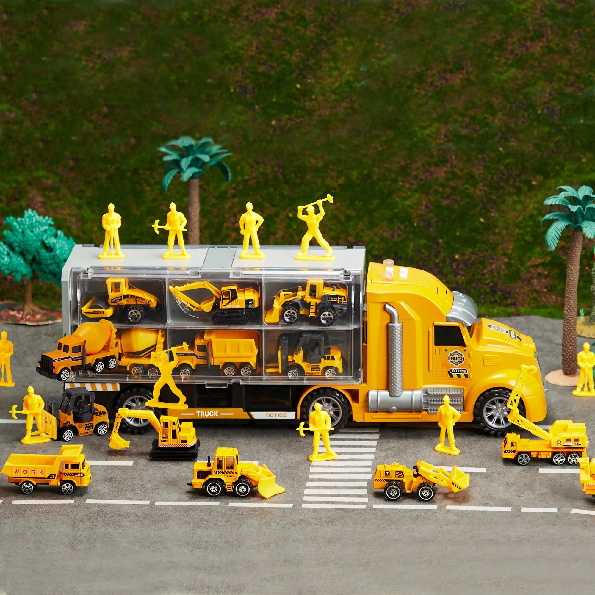 JOYIN 25 in 1 Kids Construction Truck Toy Set, 24Pcs Push and Go Cars and Worker Figures, Toddler Play Vehicles with Sounds and Light, Christmas Birthday Gifts Toys for 3 4 5 6 7 Years Old Grandkids - Image 2