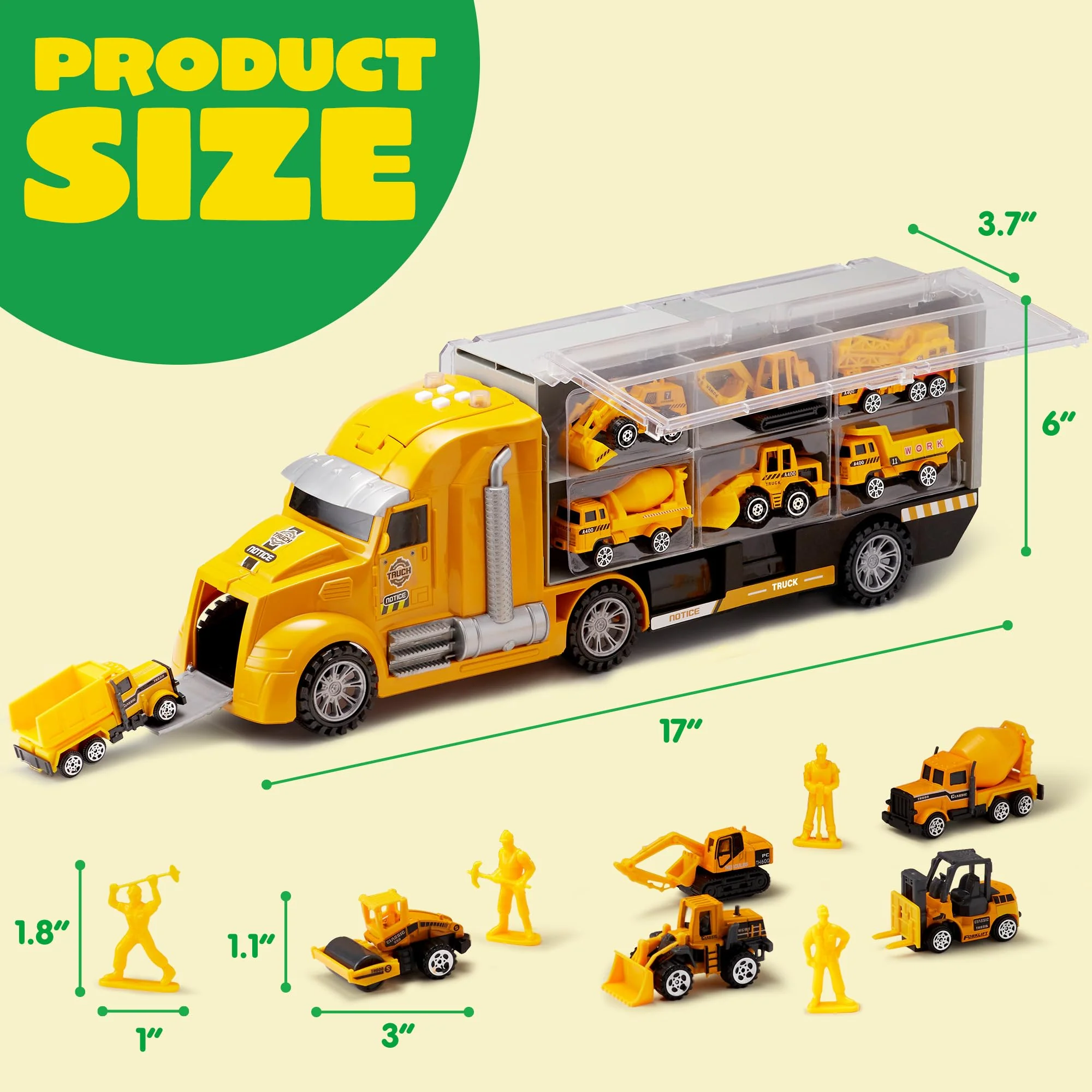 JOYIN 25 in 1 Kids Construction Truck Toy Set, 24Pcs Push and Go Cars and Worker Figures, Toddler Play Vehicles with Sounds and Light, Christmas Birthday Gifts Toys for 3 4 5 6 7 Years Old Grandkids - Image 3