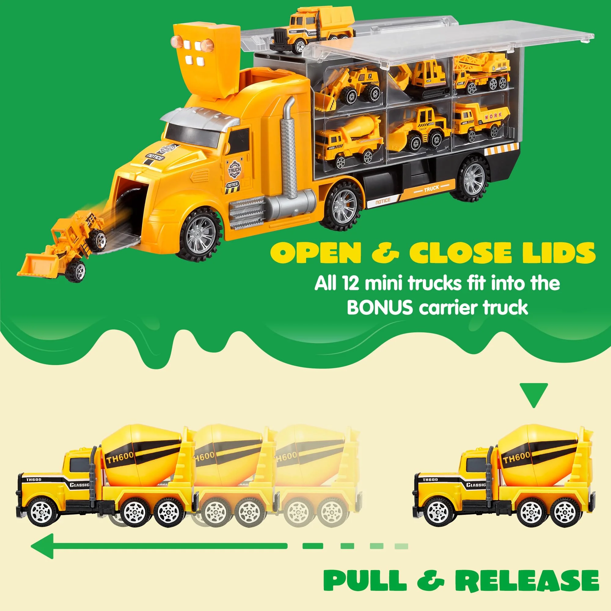 JOYIN 25 in 1 Kids Construction Truck Toy Set, 24Pcs Push and Go Cars and Worker Figures, Toddler Play Vehicles with Sounds and Light, Christmas Birthday Gifts Toys for 3 4 5 6 7 Years Old Grandkids - Image 4