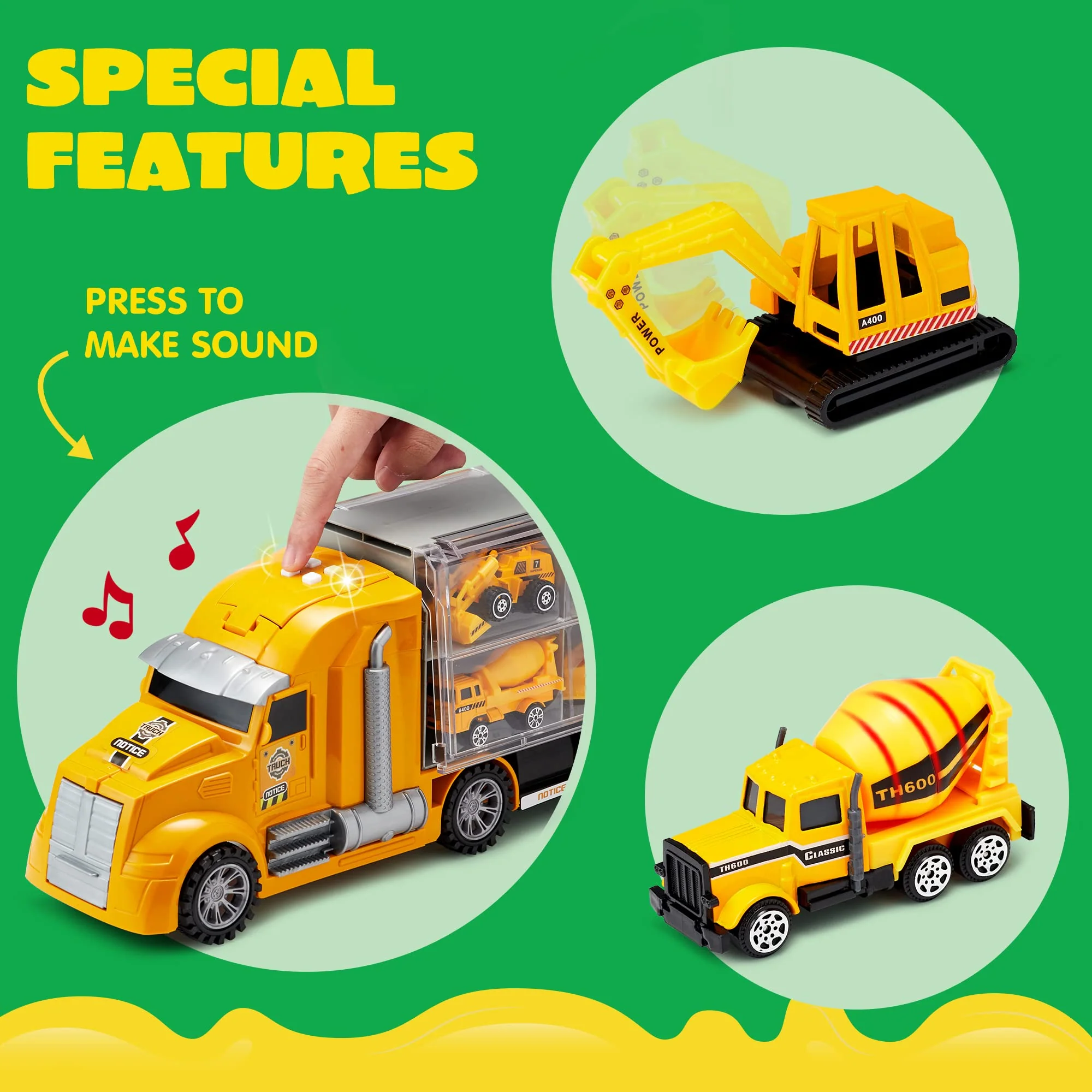 JOYIN 25 in 1 Kids Construction Truck Toy Set, 24Pcs Push and Go Cars and Worker Figures, Toddler Play Vehicles with Sounds and Light, Christmas Birthday Gifts Toys for 3 4 5 6 7 Years Old Grandkids - Image 5